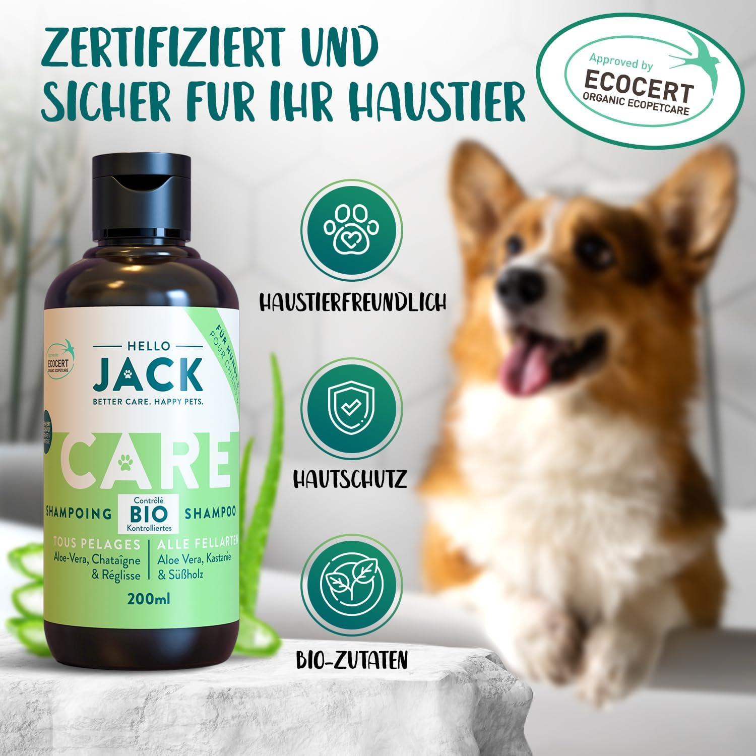 Hello Jack Natural Dog Shampoo - Gentle Aloe Vera & Chestnut Formula for  Dogs Puppies & Cats - Eliminates Odor & Promotes Soft Shiny Fur