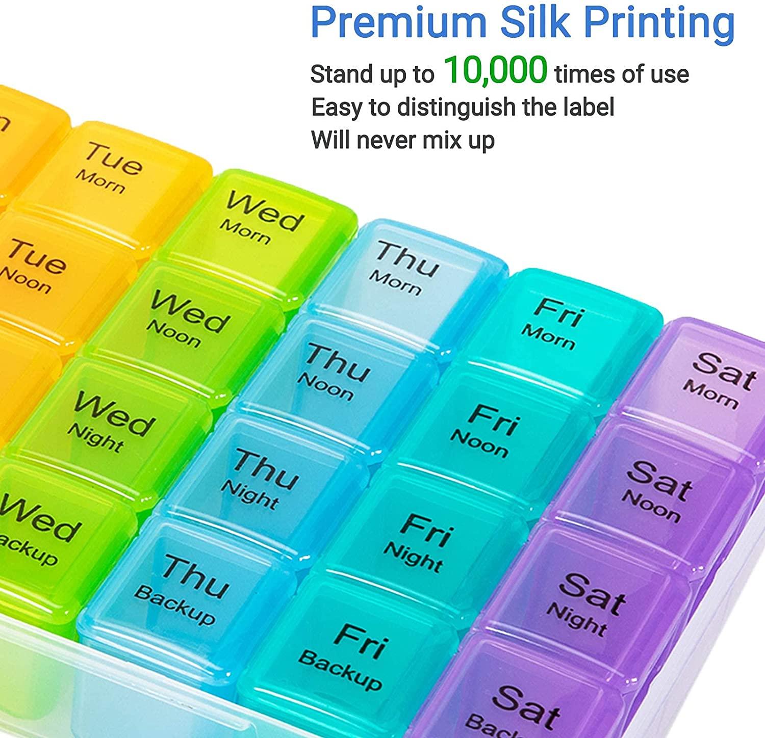 XL Large 4 Times a Day Weekly Pill Organizer with 28 Compartments Rainbow