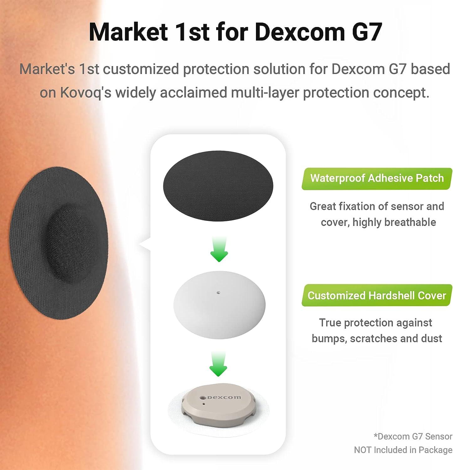 KOVOQ Dexcom G7 Adhesive Patches 25 Waterproof Adhesive Patches + 1  Reusable Hardshell Cover for Dexcom G7 Latex-Free Hypoallergenic Breathable  (BLK)