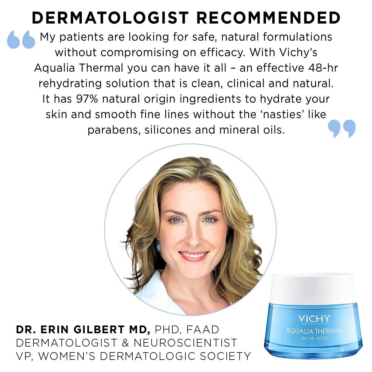 Vichy Aqualia Thermal Rich Face Cream Hydrating Moisturizer for Dry Skin with Natural