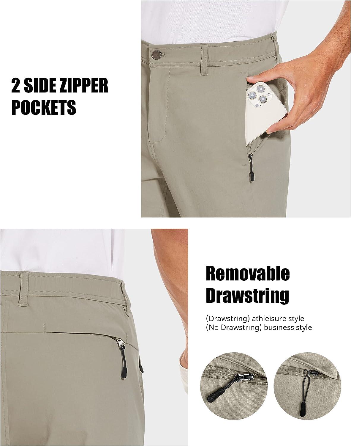 SPECIALMAGIC Golf Pants Men Stretch Slim fit Hiking Pants Lightweight Dress  Casual Tapered Zipper Pockets Stone 32W x 30L