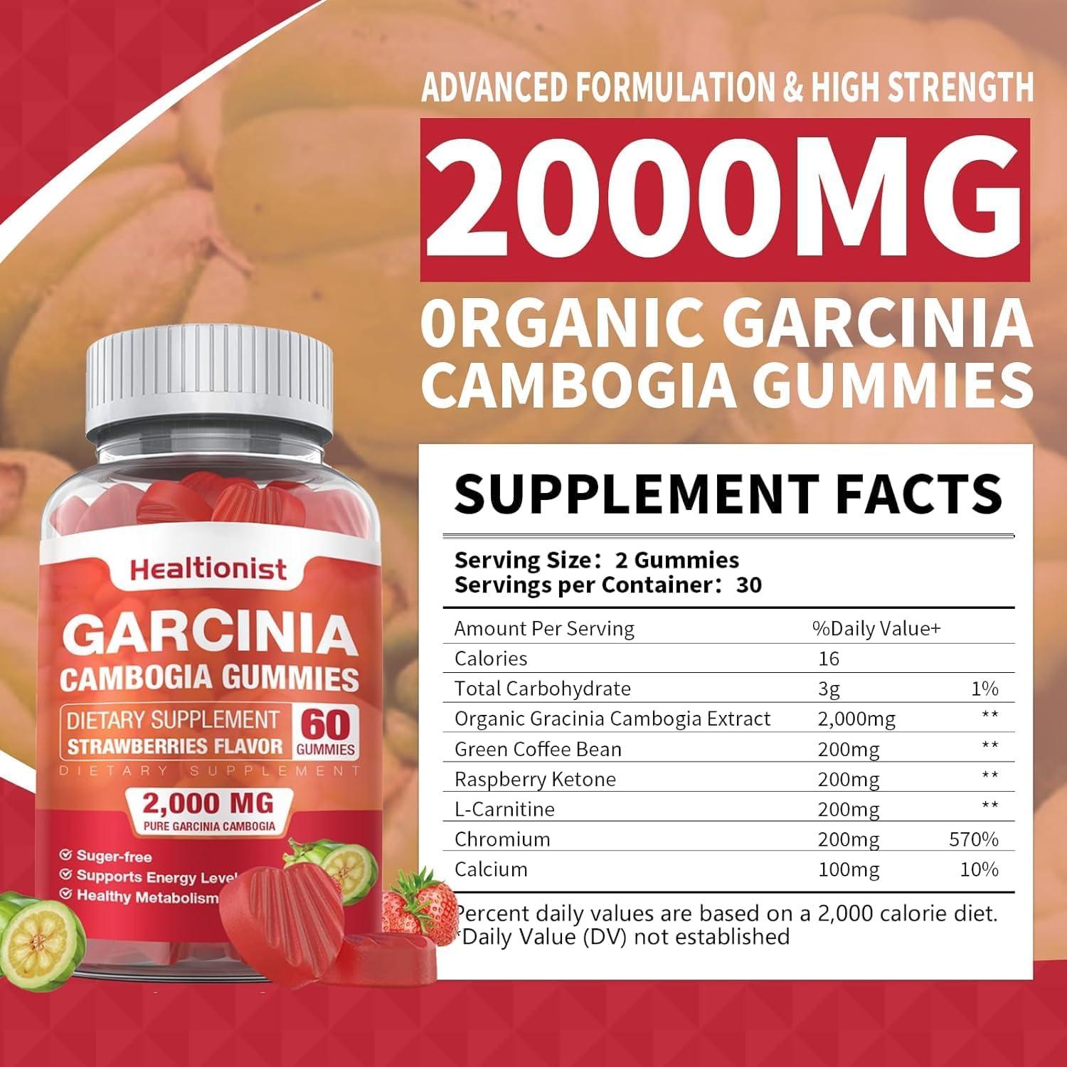 Buy Sugar Free Garcinia Cambogia Gummies - 2000mg 95% HCA & L-Carnitine -  Weight Management & Energy Boost - Strawberry Flavor - 120 Count Pack | Buy  Now with Express International Delivery