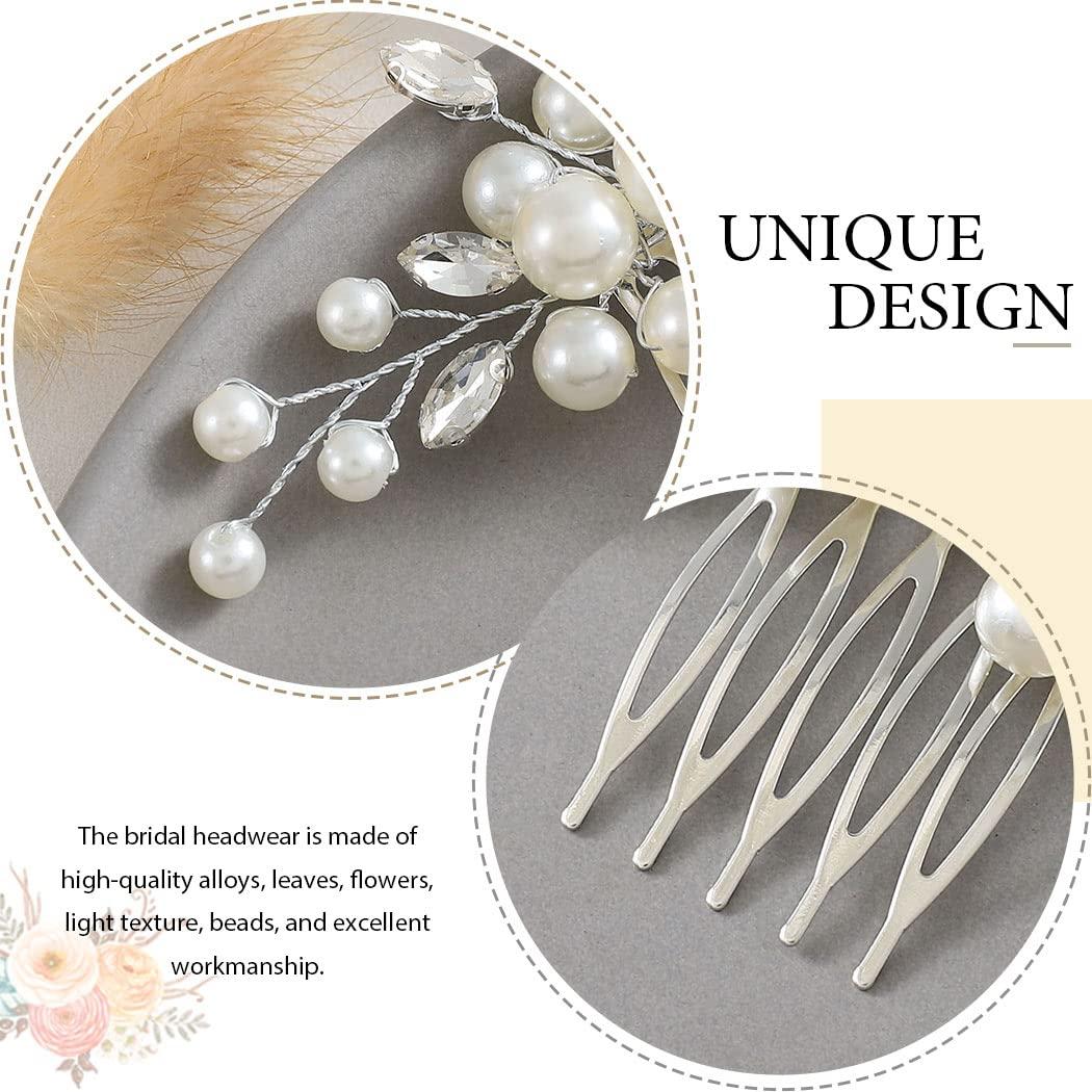 Latious Wedding Bride Pearl Hair Side Comb Silver Rhinestone Bridal Hair  Clips Crystal Hair Pieces Hair Accessories for Women and Girls (Silver)