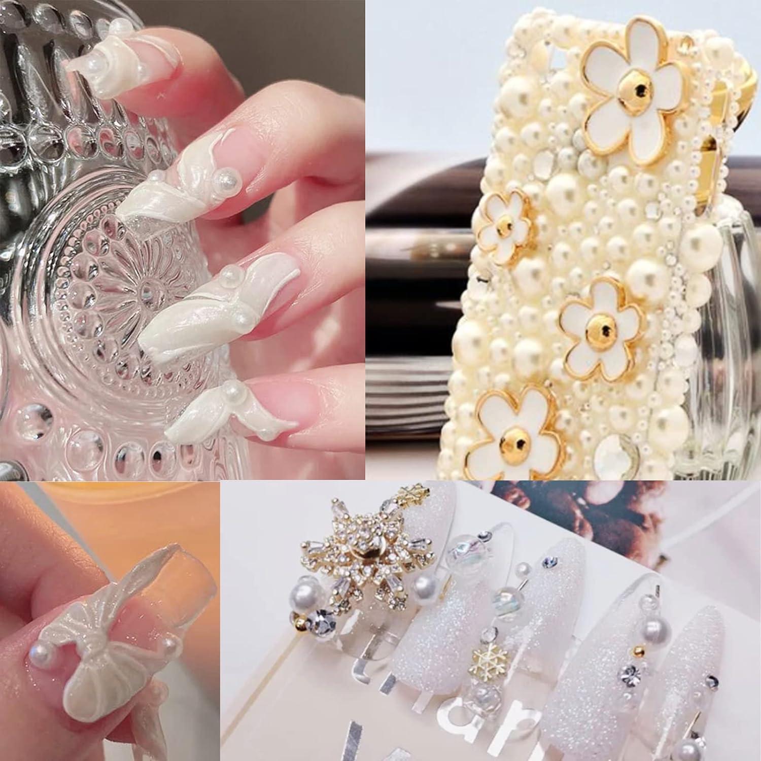 1 Box 3D White Flower Nail Art Charms with Mix Sizes Gold Metal Beads, Nail  Accessories Acrylic Flatback Half Pearls Nail Decoration Rhinestones Set  Nail Supplies Tools For Phone Case Decoration :