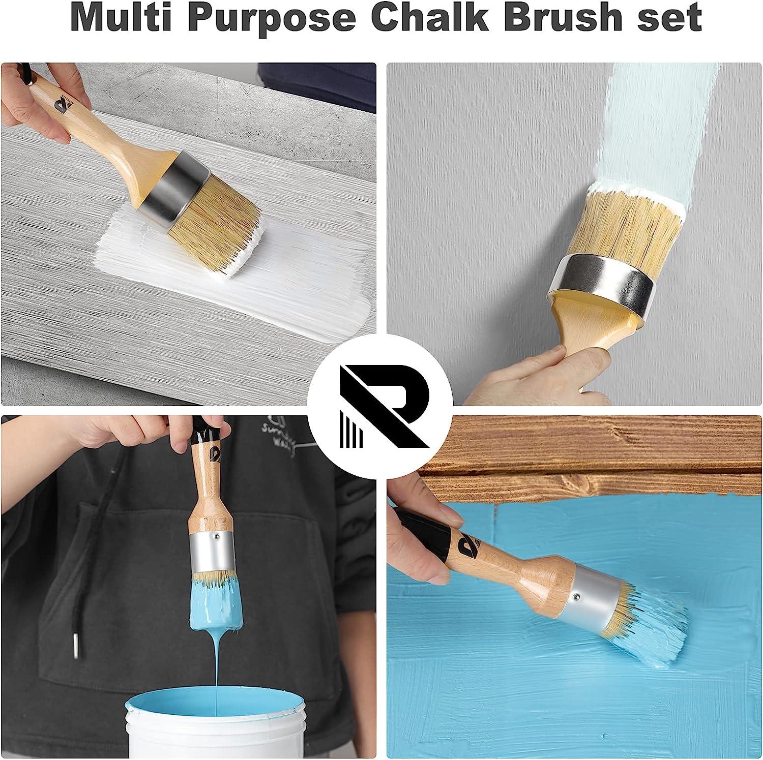 Premium Chalk Paint Brush Set with Gloves and Opener - Wax Brushes for Home  Decor - Chalk Paint Brushes for Furniture Paintings, DIY Art Crafts Large  Wood