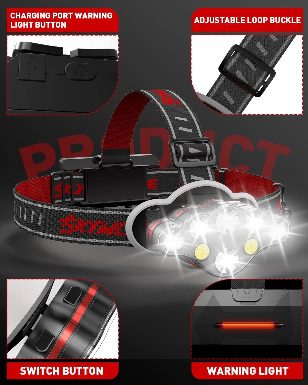 Rechargeable Headlamp 18000 Lumen - 8 LED Waterproof Head Light With Red Light & Motion Sensor