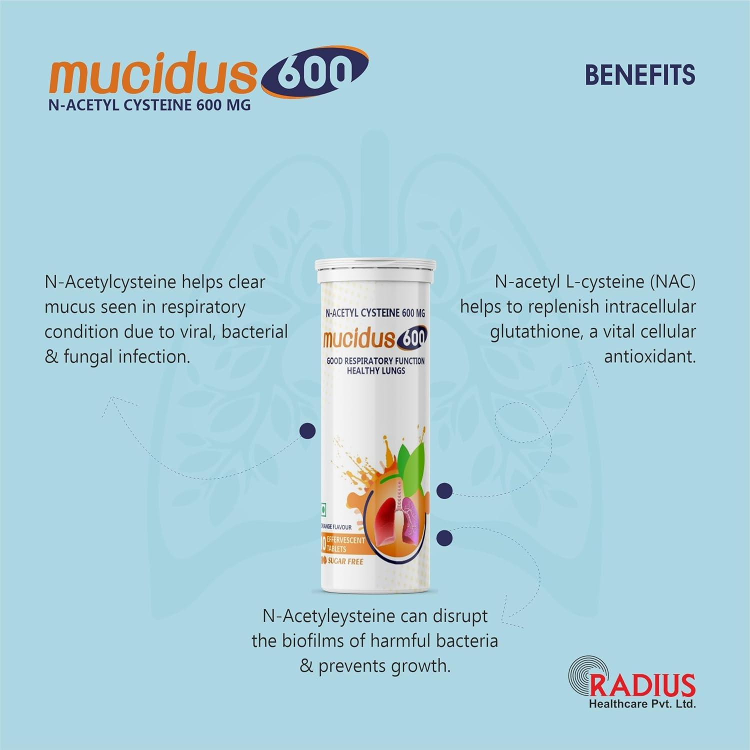 Mucidus N-Acetylcysteine 600 mg Effervescent Tablets | Antioxidant for Lung  Health & Liver Detox | Sugar Free Orange Flavor | 30 Tabs | International  Shipping Available | Buy Now with Express International Delivery