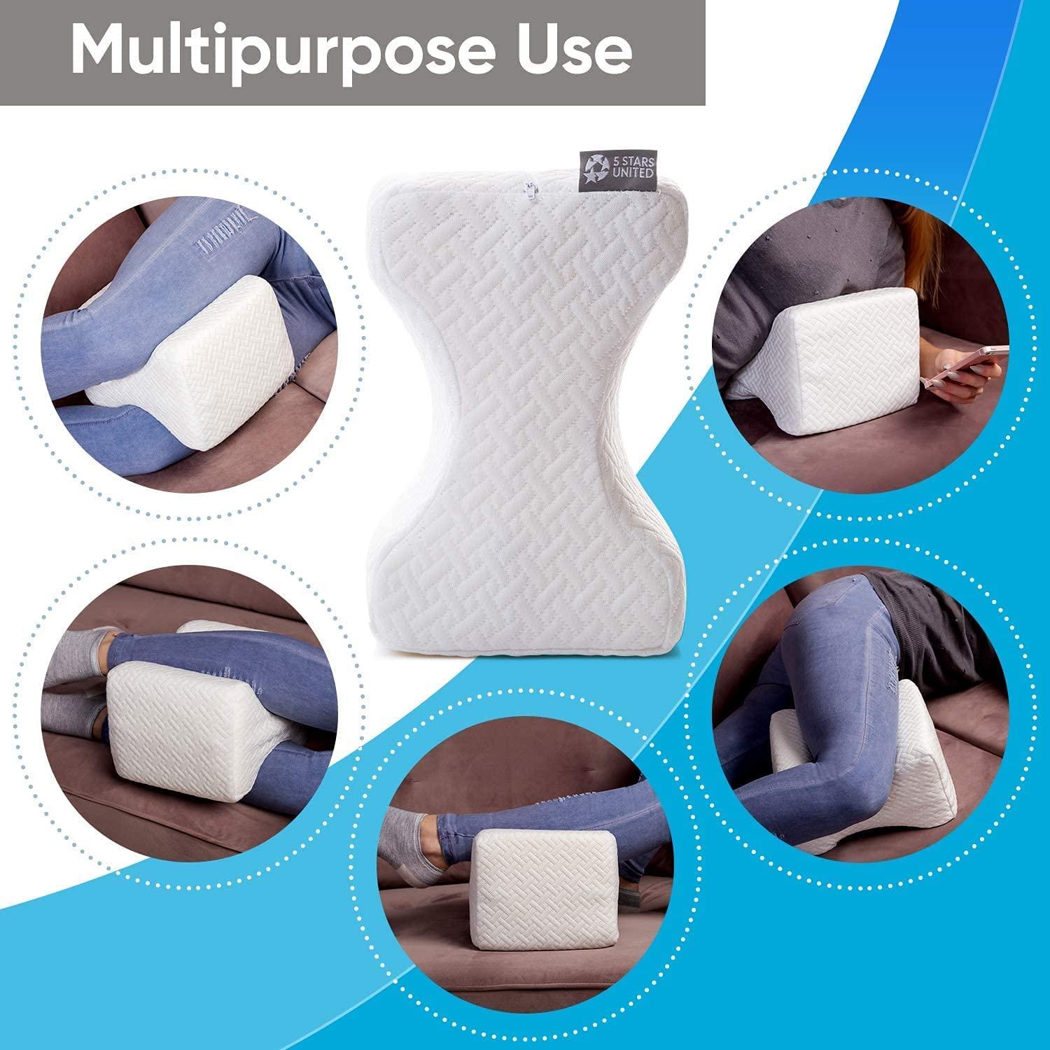 5 STARS UNITED Knee Pillow for Side Sleepers - 100% Memory Foam Wedge  Contour - Leg Pillows