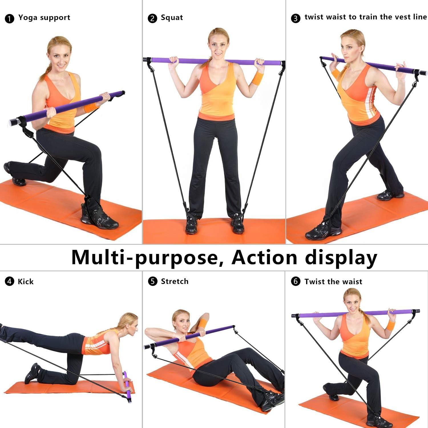 I-WILL Pilates Bar Kit with Resistance Band - Portable Exercise Stick ...