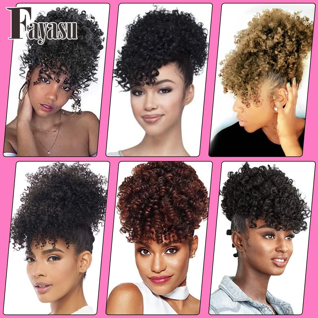 Fayasu Afro Puff Drawstring Ponytail with Kinky Curly Hair Clip in