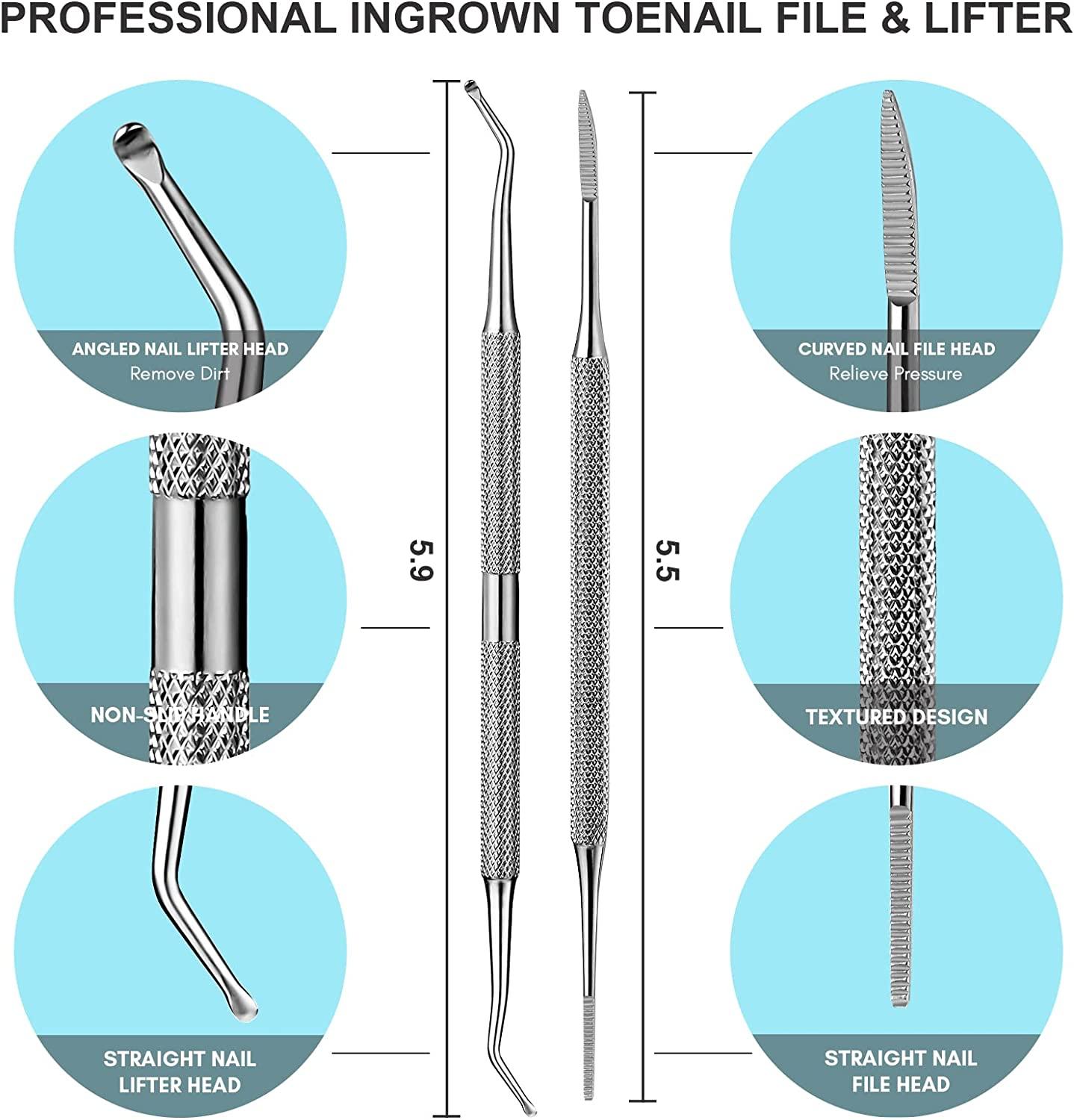 FAMILIFE Ingrown Toenail File and Lifter, 2pcs Ingrown Toenail Tool