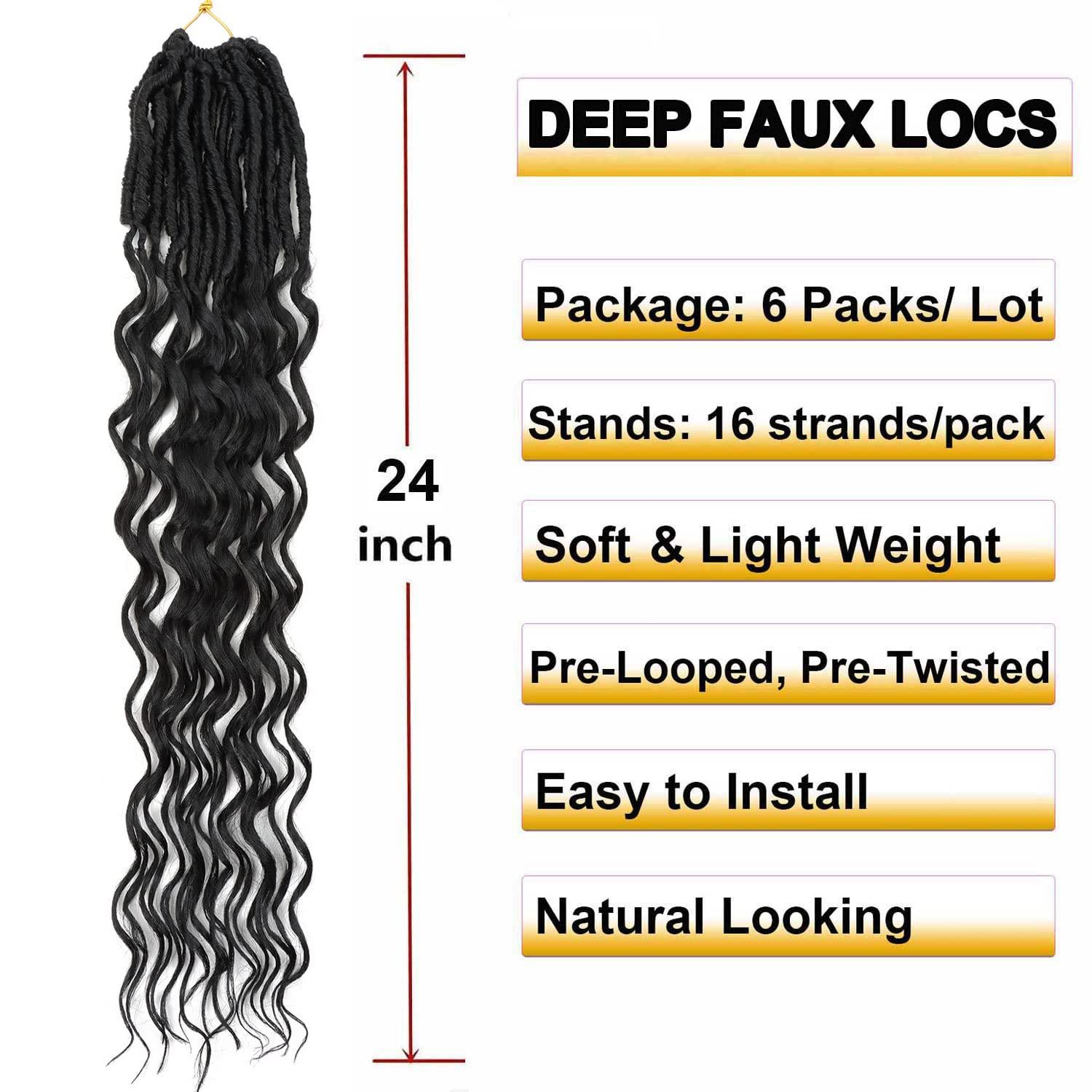 24 Inch Faux Locs Crochet Hair 6 Packs Soft Goddess Locs Crochet BraidsPre  Looped Crochet Hair Extensions for Black Women (24 Inch, 1B)