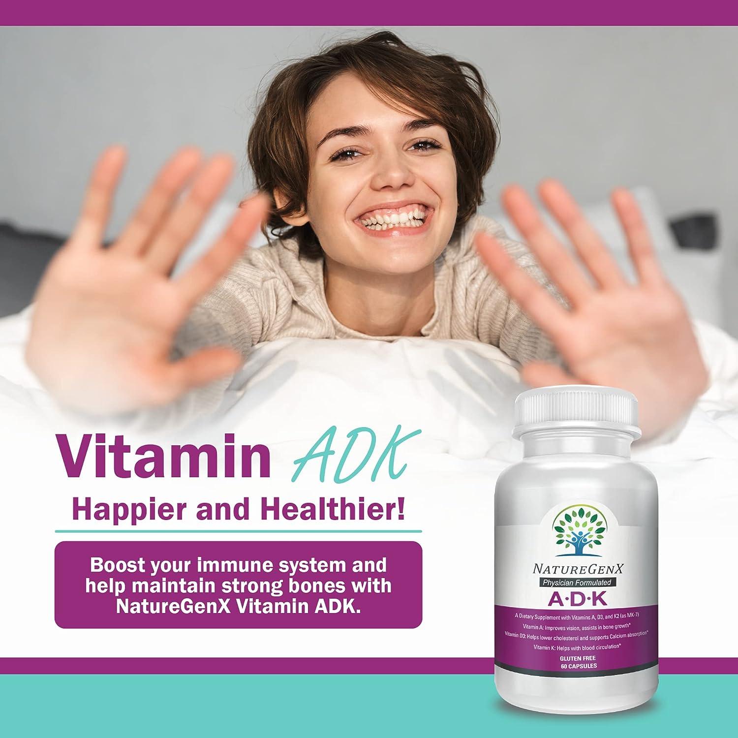 NatureGenX Vitamin ADK Vitamin A, D3 5000 IU, K2 MK7 Supplement for