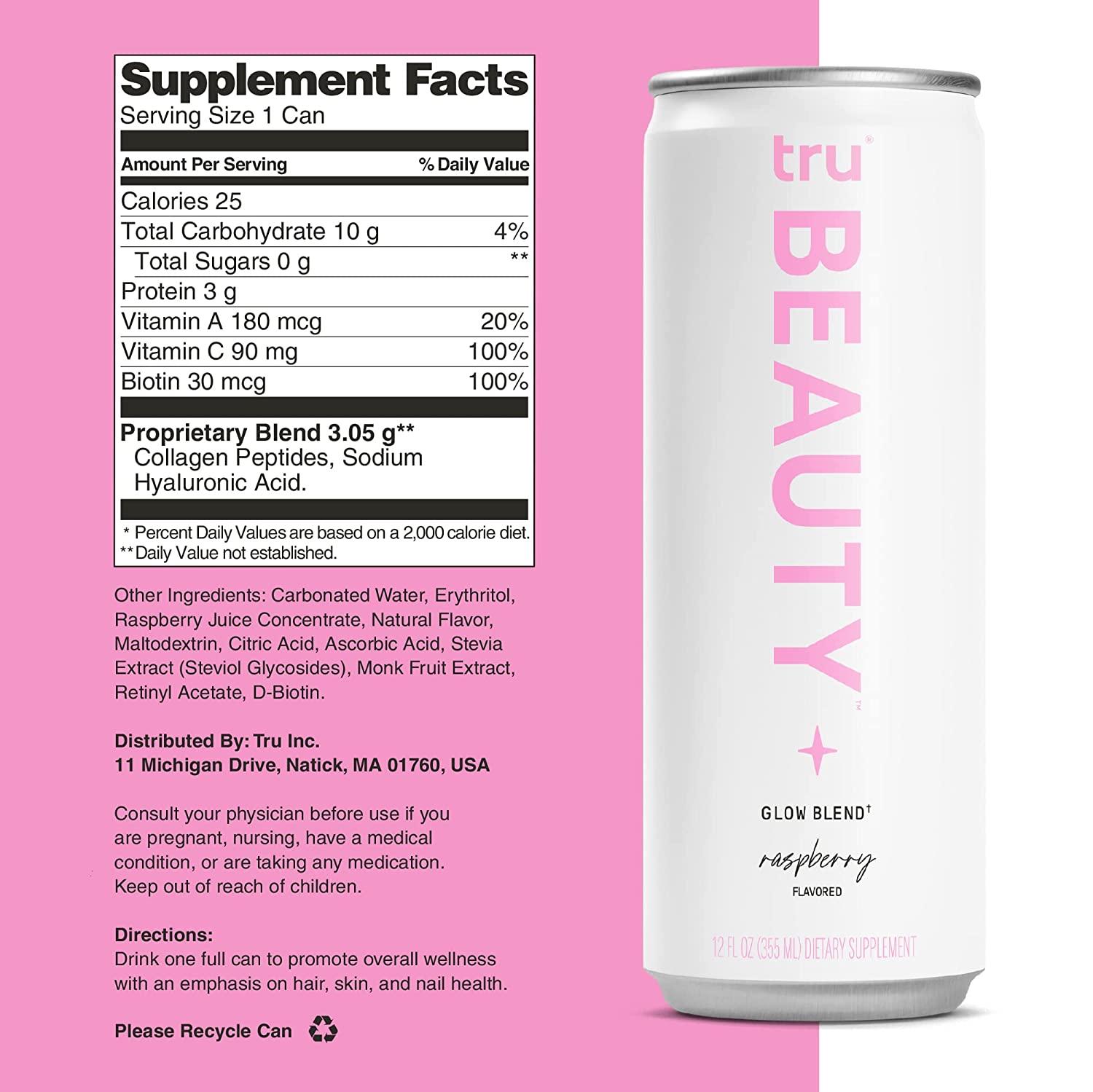 Tru Beauty Sparkling Water (12Pack) Liquid Collagen Peptides with