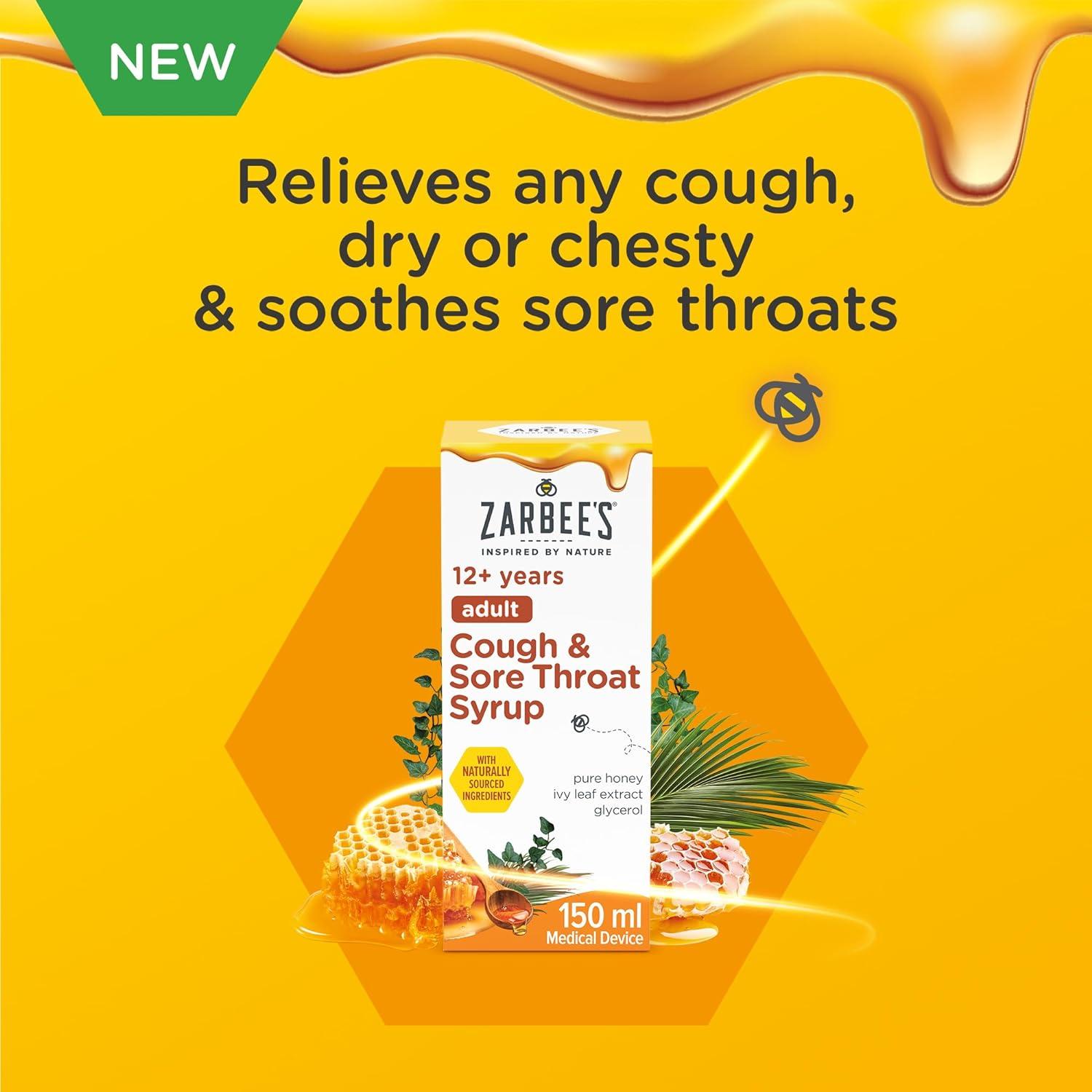Zarbee's Adult Cough and Sore Throat Syrup 150 ml HoneyBased Relief