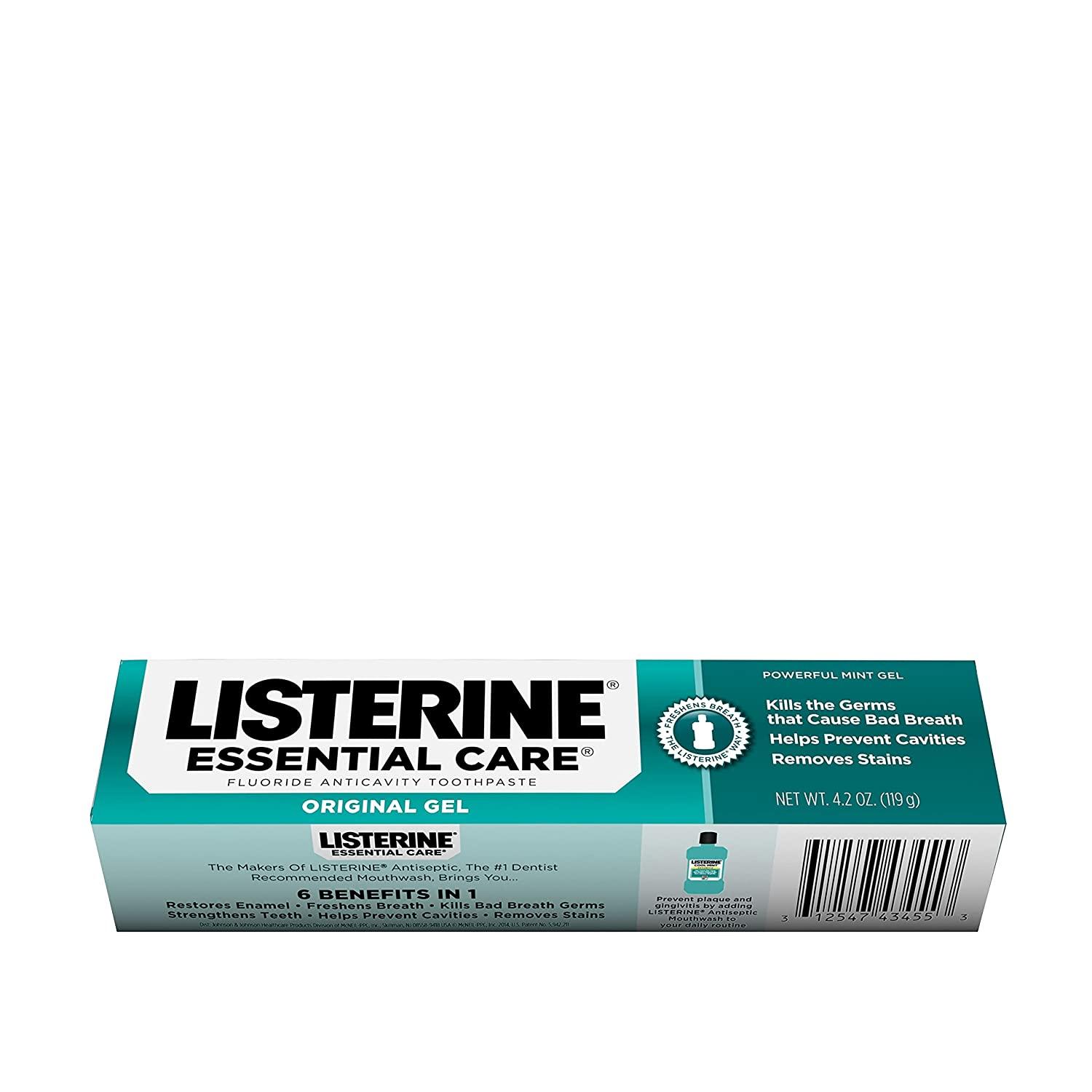 Listerine Essential Care Original Gel Fluoride Toothpaste, Prevents Bad
