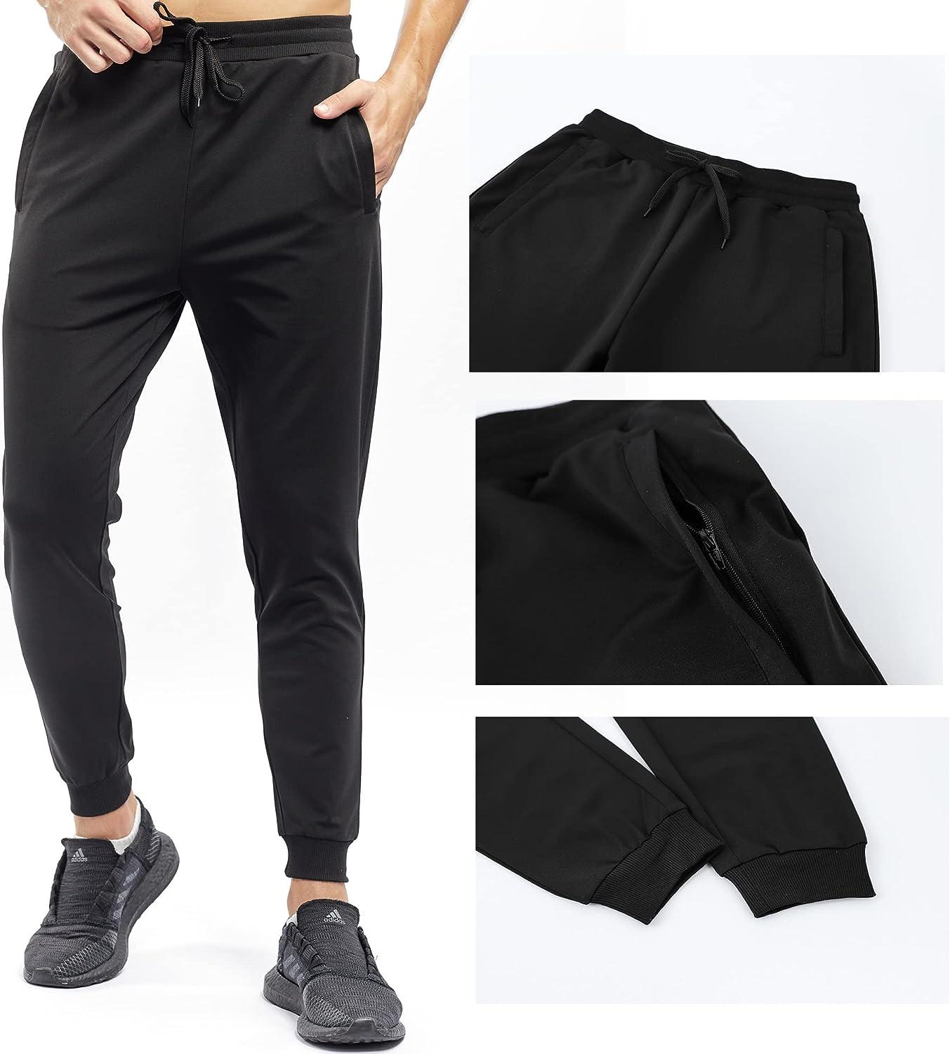 frueo Men's Golf Pants with Zip Pocket Slim Fit Joggers Elastic Waist  Sweatpants for Men Athletic Pants for Workout, Jogging 802 Black Medium