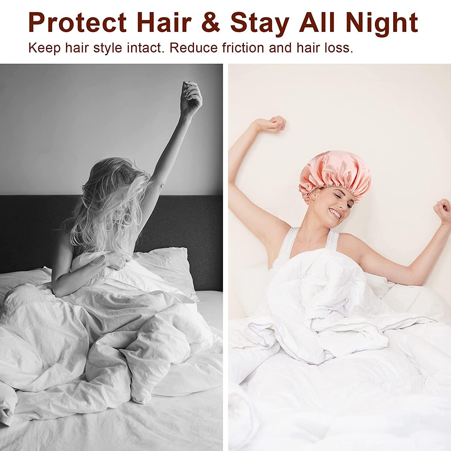 Atudew Satin Bonnet 2PCS for Black Women Silk Hair Cap for Curly