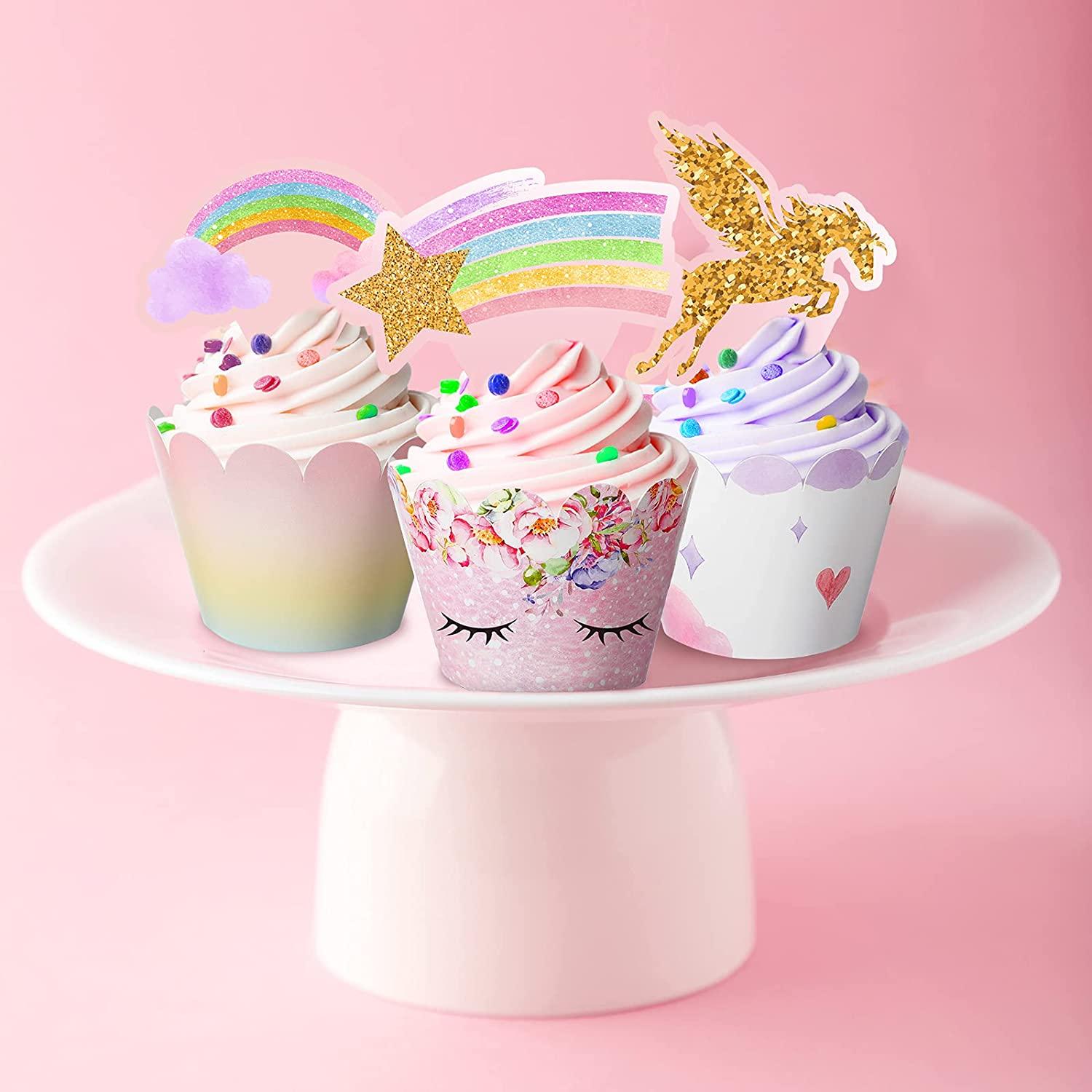 30 Pieces Unicorn Cupcake Toppers and Wrappers Unicorn Cupcake