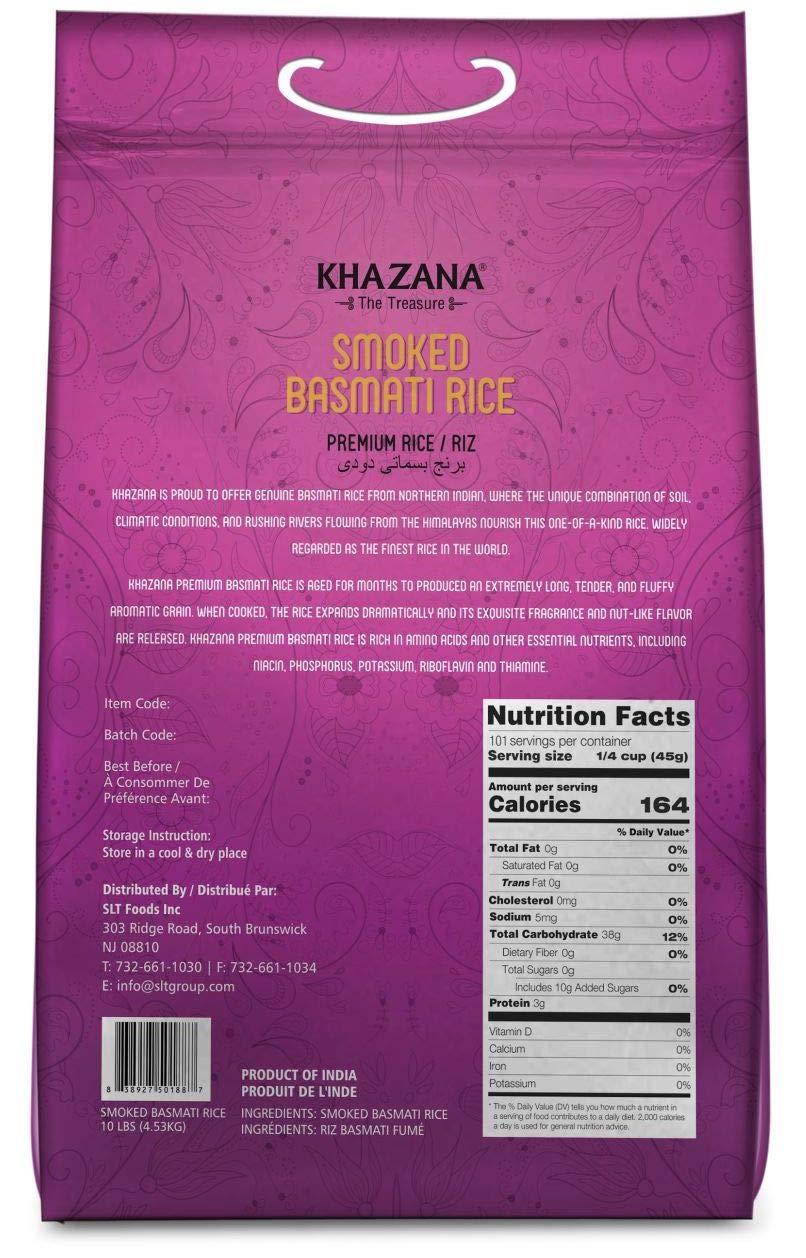 Khazana Premium Smoked Basmati Rice 10lb Resealable Ziploc Bag NON