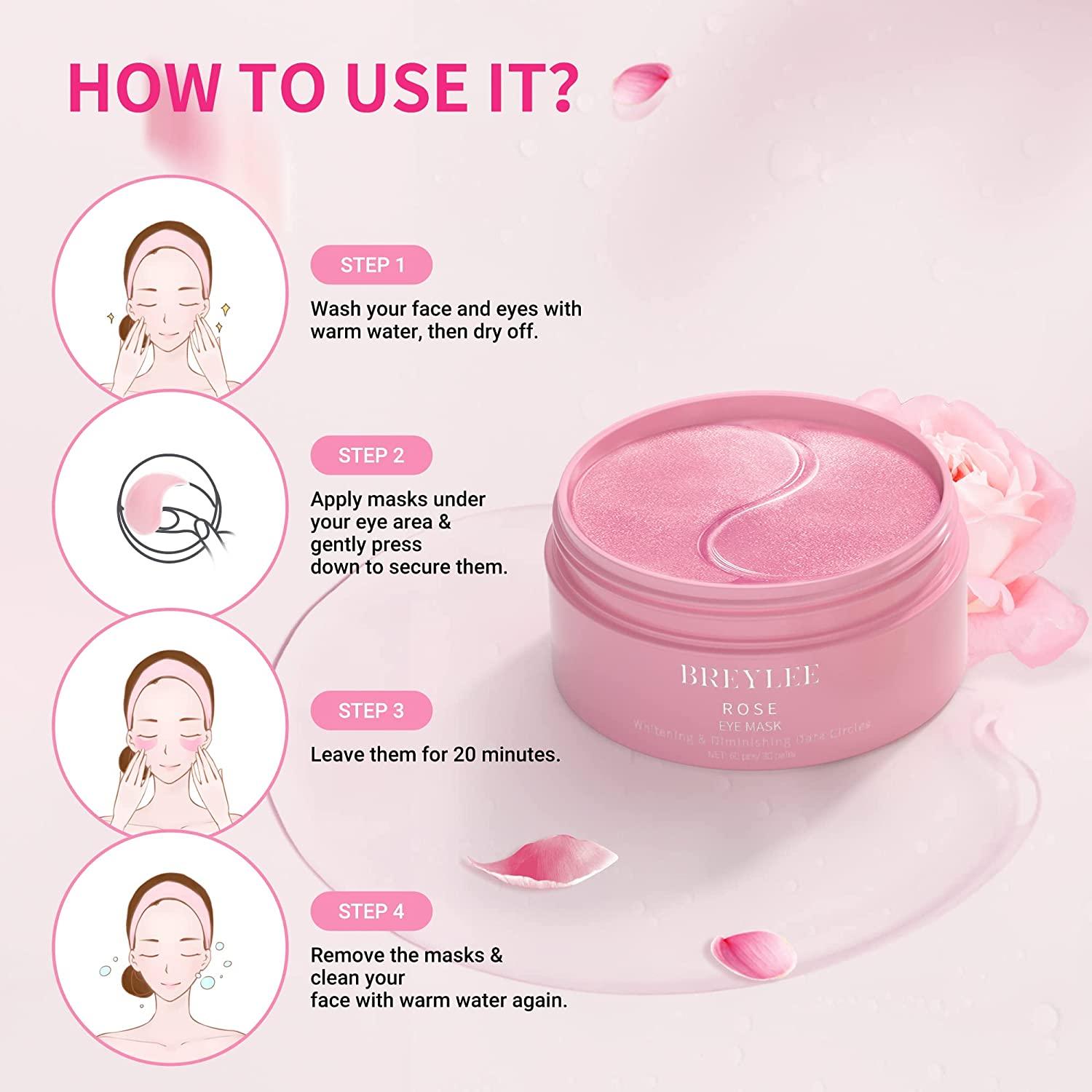 BREYLEE Pink Rose Eye Mask 60 Pcs Amino Acid & Collagen Under Eye