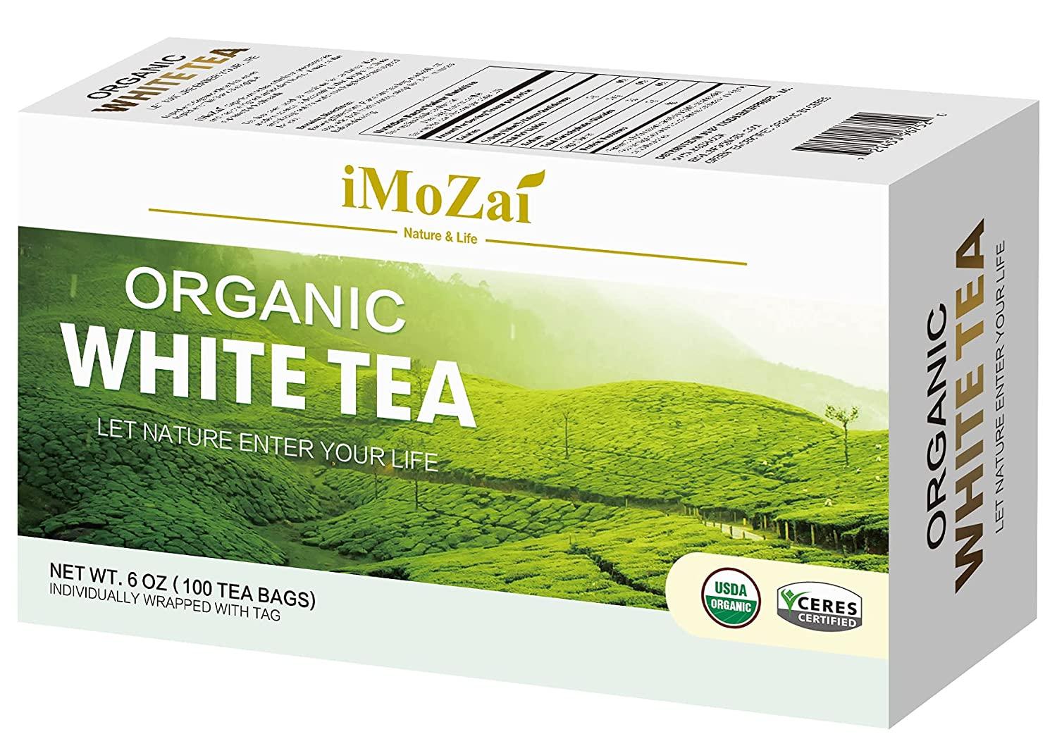 Imozai Organic White Tea Bags 100 Count, Individually Wrapped