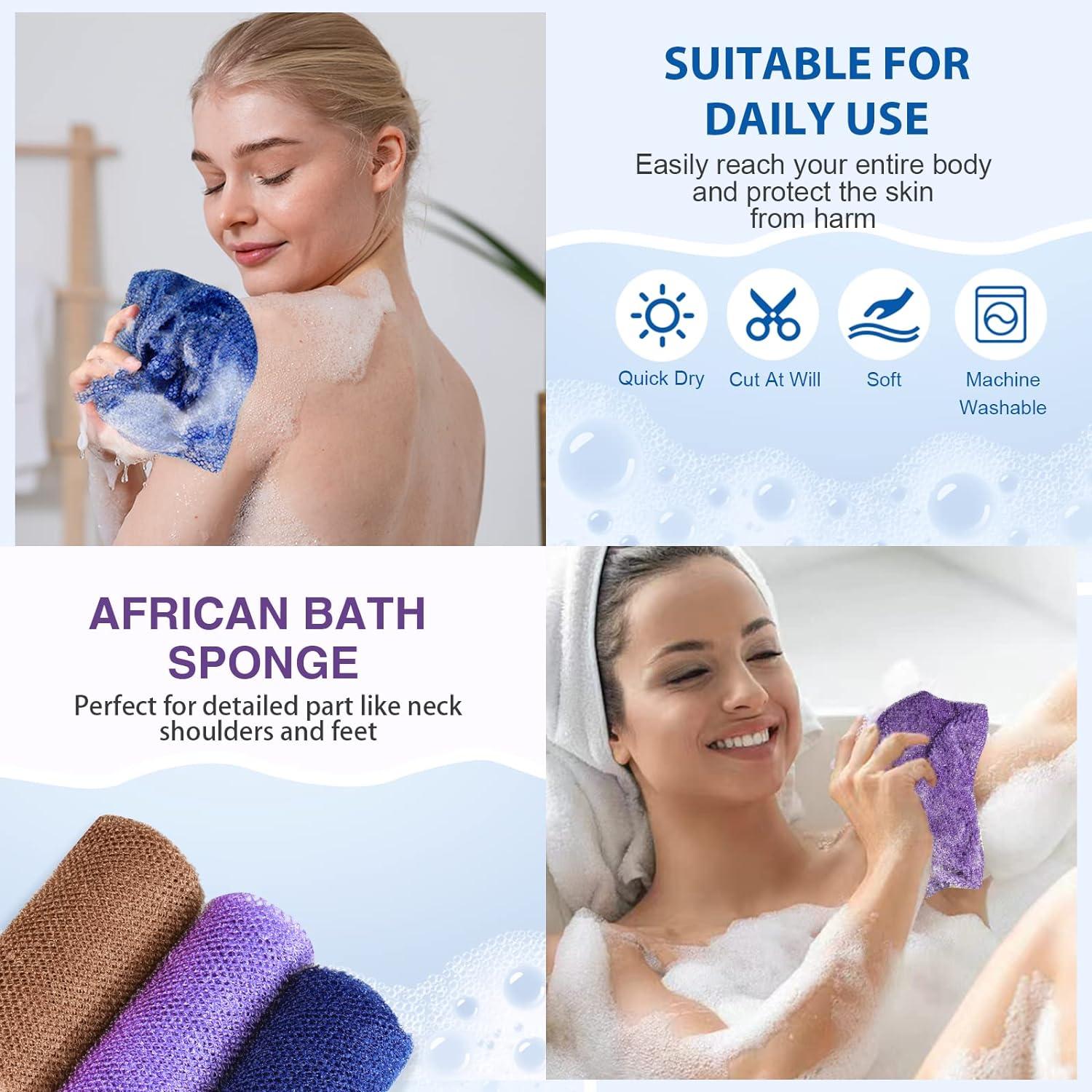 African Net Sponge Authentic - Exfoliating Body Scrubber Bath Sponge - Back Scrubber Washcloth For Shower With Travel Bag (Blue - View #8
