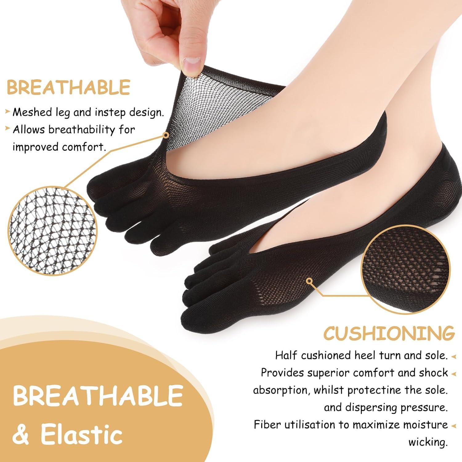 LOVEVER 10 Pairs Sock Align Toe Socks For Bunion Orthopedic Compression Toe Sock Women Show Low Cut Five Finger One Size Multicolor
