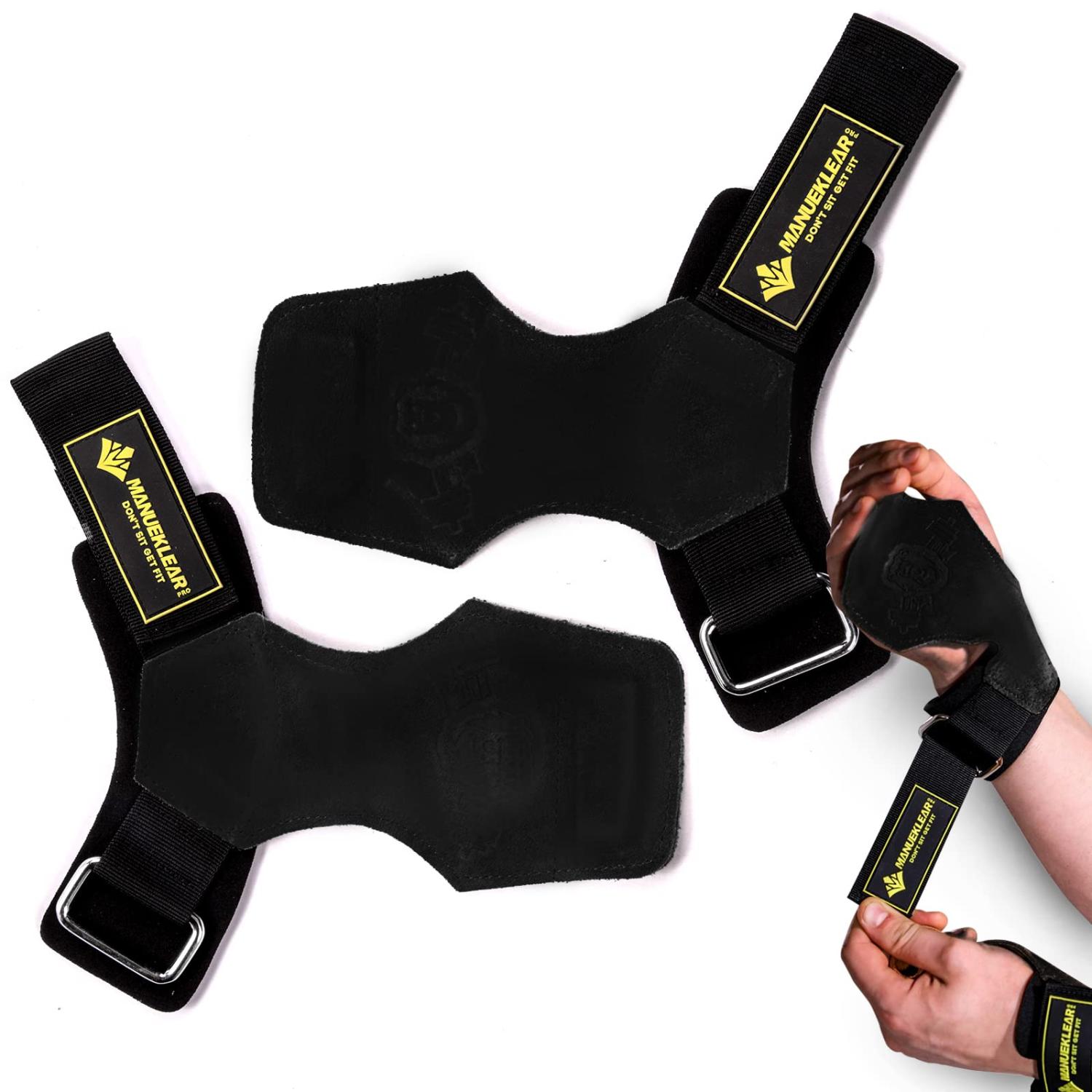 MANUEKLEAR Weightlifting Wrist Straps with Cushion Wrist Loop,Leather Weight Lifting Wrist