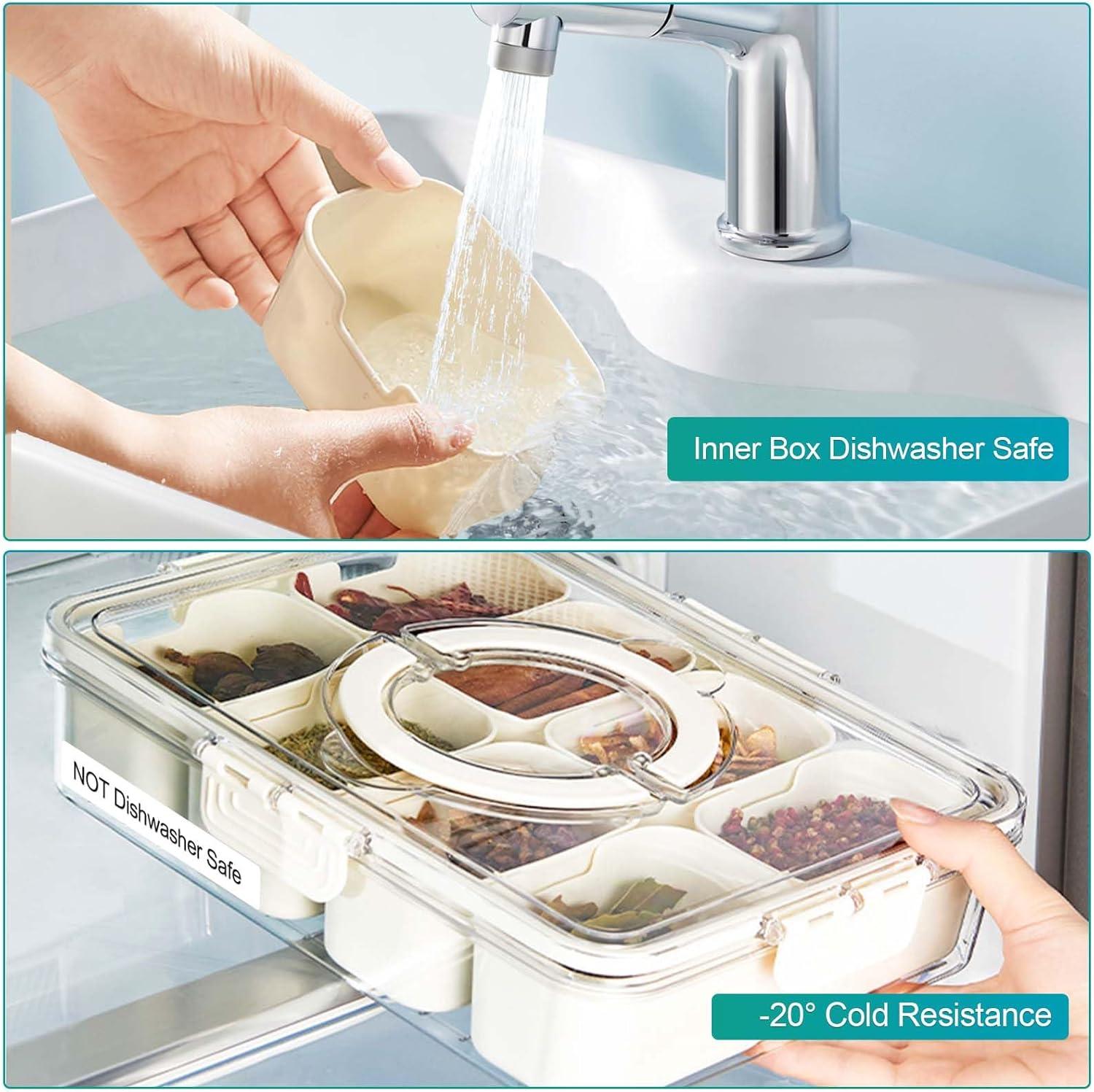 Bocguy Snack Box con Coperchio, Piatto da Spuntino con 4 Scomparti, Contenitore per Snack, Contenitori per Snack Divisi, Ciotola da Portata Divisa per Caramelle, Noci, Snack, Frutta, Spezie