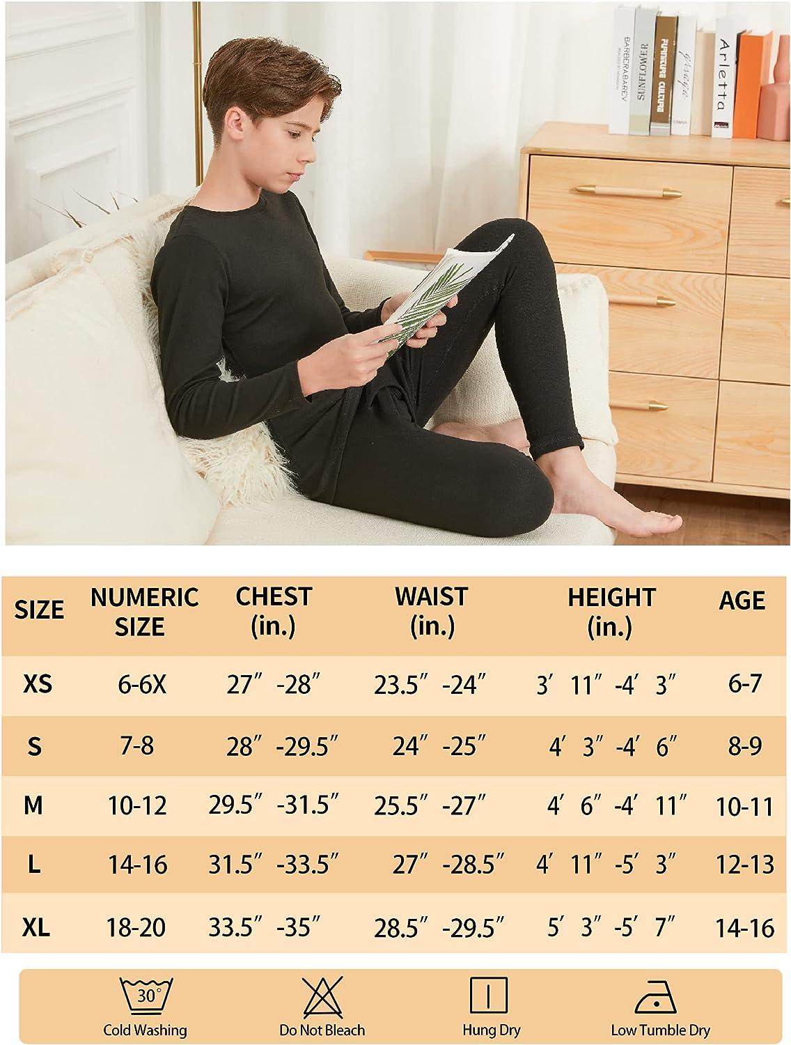 TELALEO Boys Thermal Underwear Set for Kids Long Johns Double Fleece Lined  Youth Base Layer with fly Shirt & Pants Sets Black Large