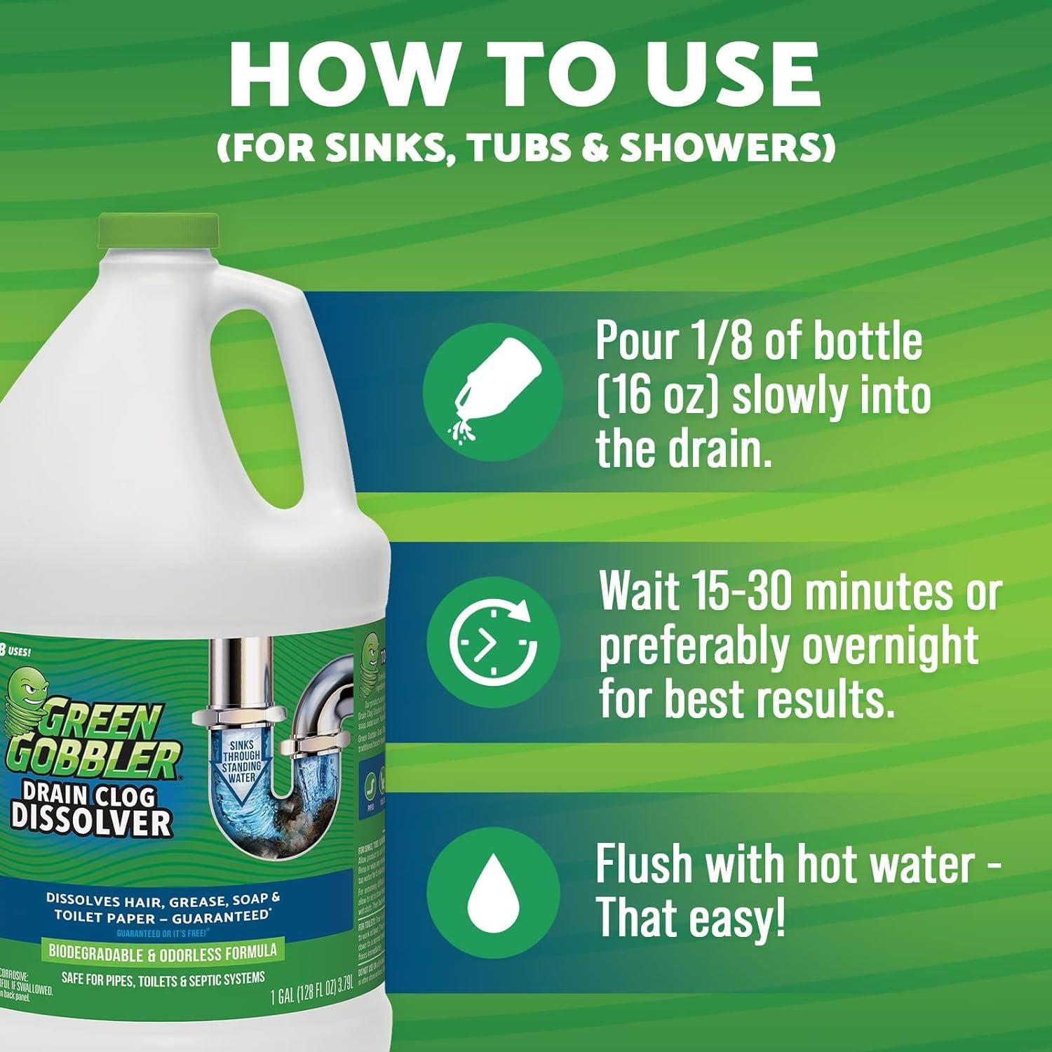 Green Gobbler Drain Unblocker Toilet Unblocker Dissolve Hair