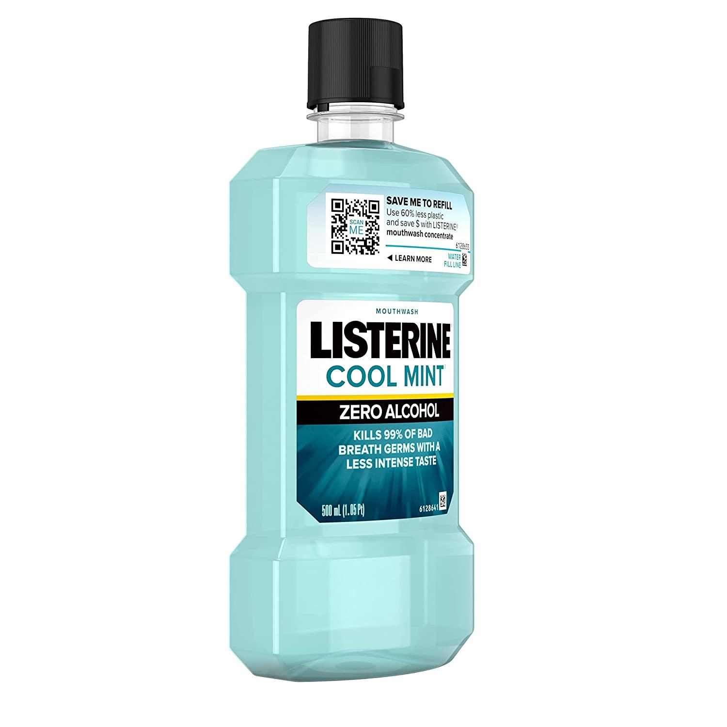 Listerine Cool Mint Zero Alcohol Mouthwash, Less Intense AlcoholFree Oral Care Formula for Bad