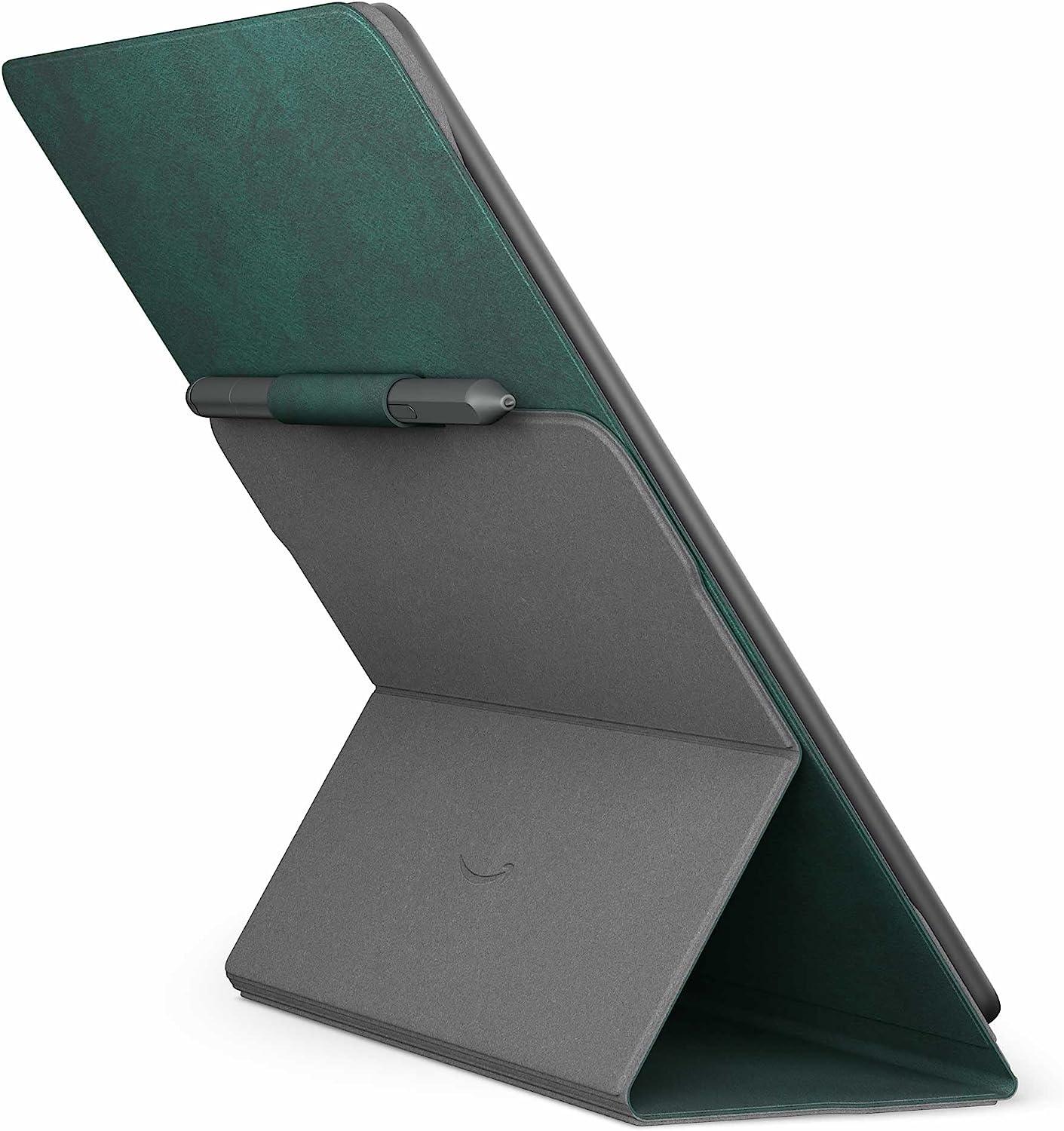 Kindle Scribe Brush Print Leather Folio Cover - Foliage Green