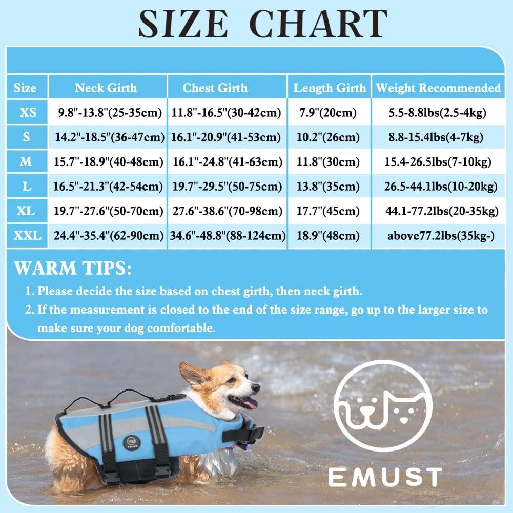 Dog life deals jacket sizes