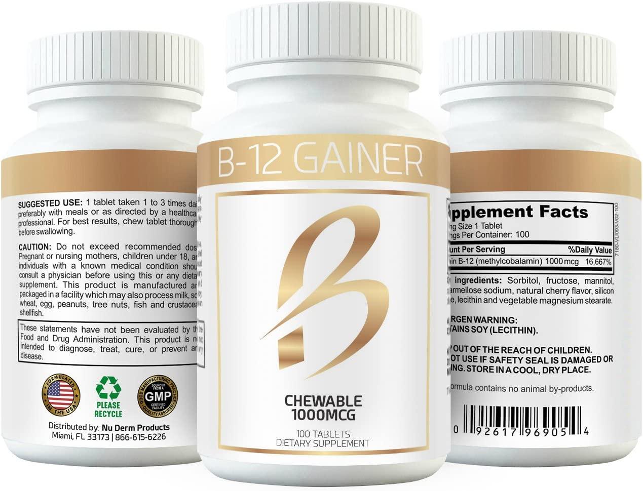 Gain Weight Fast w Weight Gainer B-12 Chewable Absorbs Faster Than Weight  Gain Pills for Fast Massive Weight Gain in Men and Women While Opening Your  Appetite More Than Protein