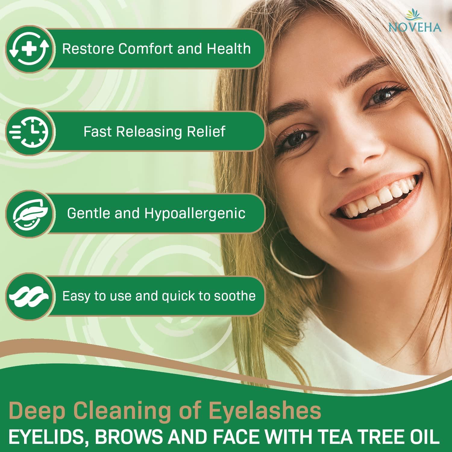 NOVEHA Tea Tree & Coconut Oil Eyelid & Lash Wipes For Demodex