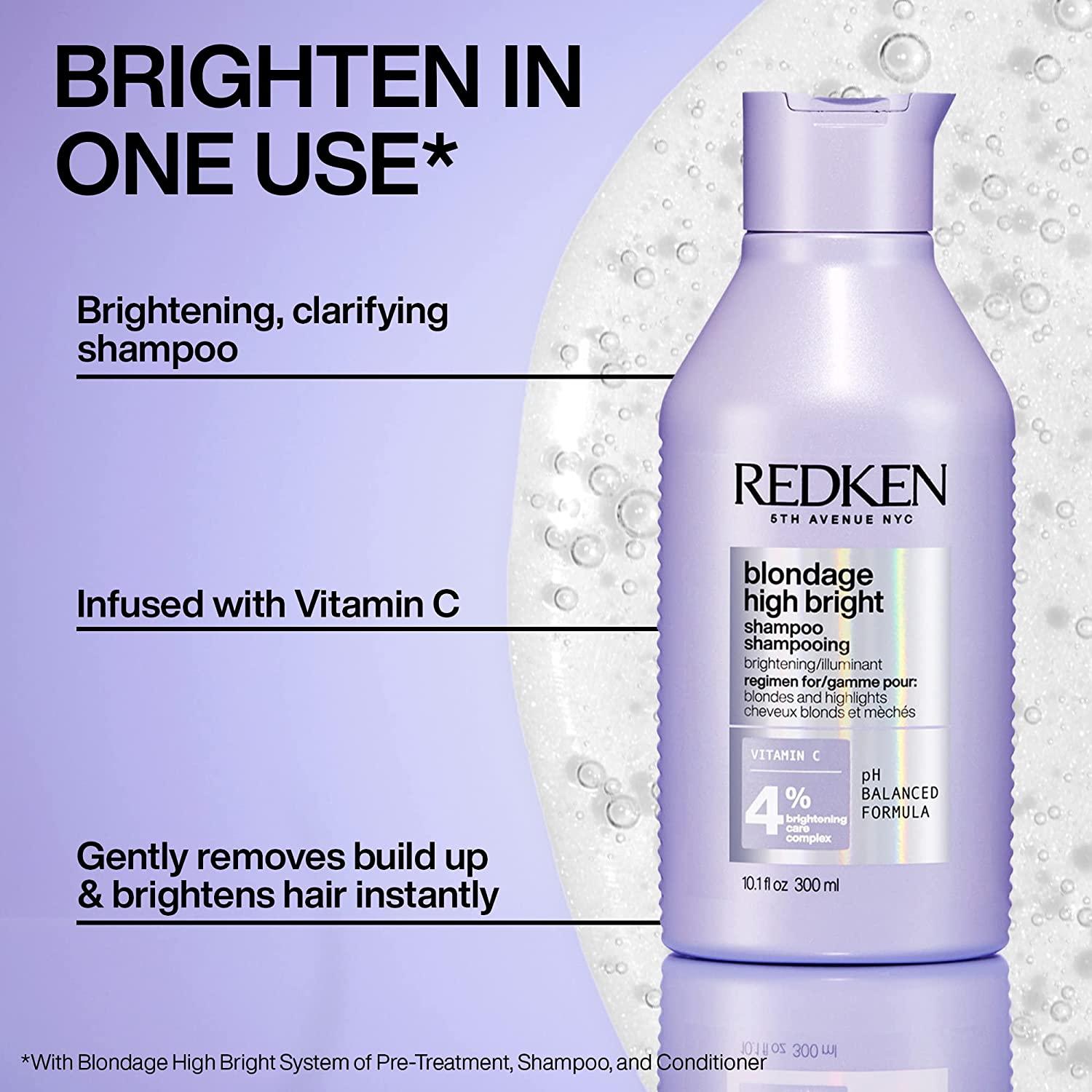 Redken Blondage High Bright Shampoo | Brightens and Lightens Color-Treated  and Natural Blonde Hair Instantly | Infused with Vitamin C  Fl Oz