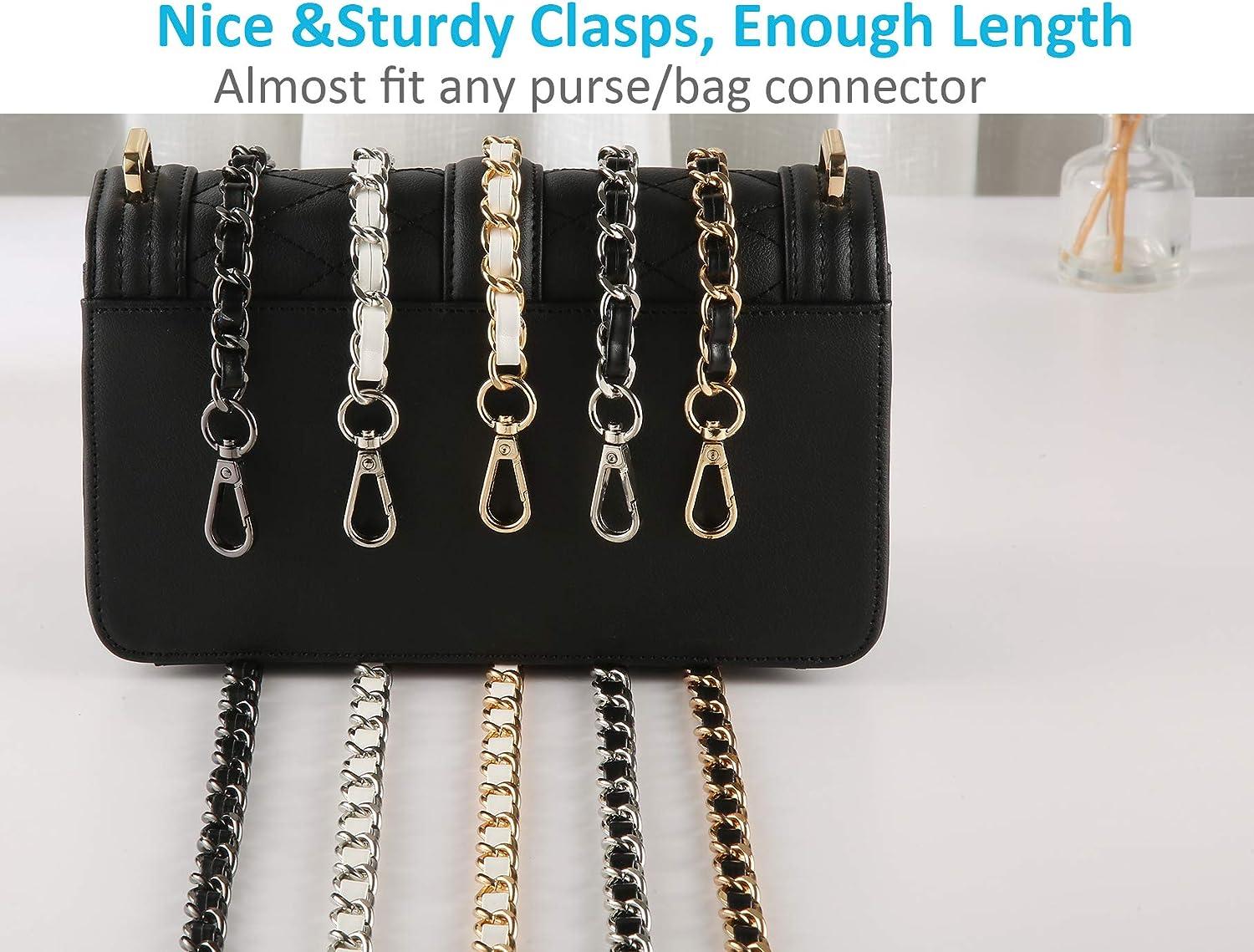 UTreers Purse Chain Strap Crossbody Bag Chains Strap Handbag Chain  Replacement Leather Chain Straps 47.2 A Gold Chain Black Leather 2