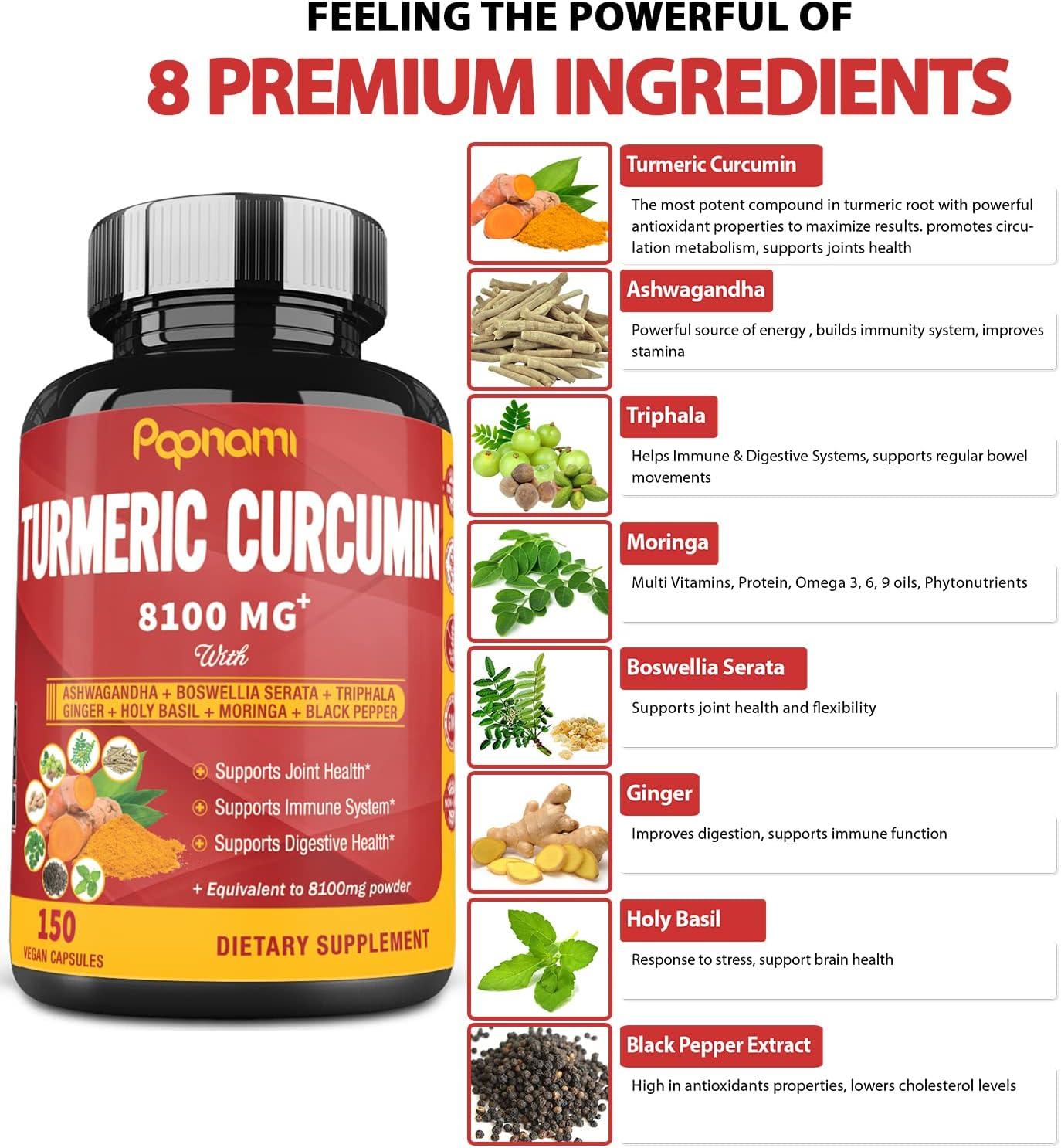 Turmeric Curcumin Extract Capsules 8100mg 5 Months Supply & Ashwagandha