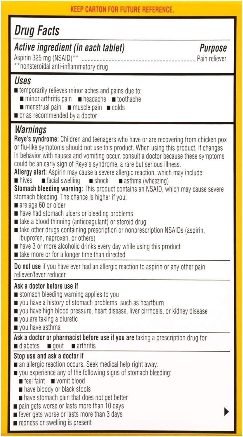 Ecotrin Regular Strength Safety Coated Aspirin Arthritis Pain 300