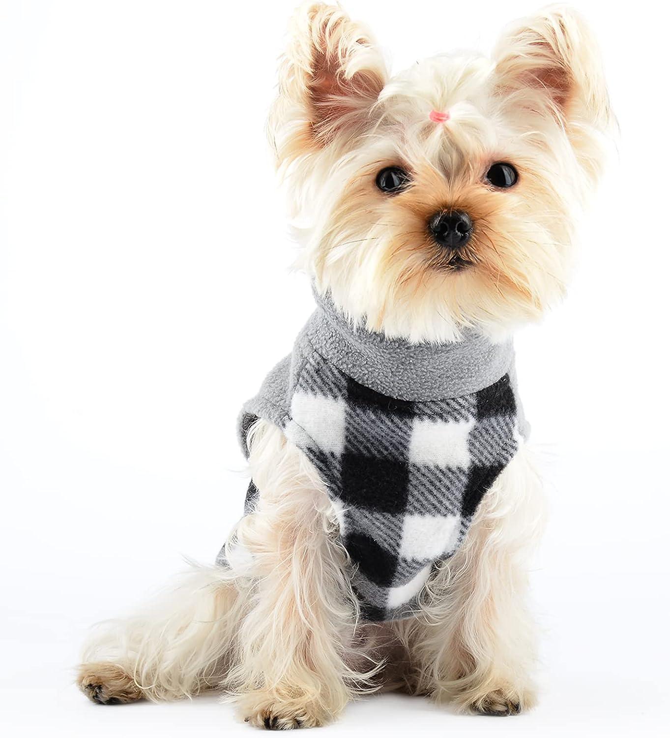 Dog Clothes for Small Dogs Boy Girl, Double-Sided Fleece Dog Clothes Vest,  Stretchy XSmall Dog Sweater Pet Clothes, Reflective Plaid Chihuahua Teacup  Puppy Clothes (X-Small Bust 11.02) X-Small (Bust11.02 in) Plaid Grey