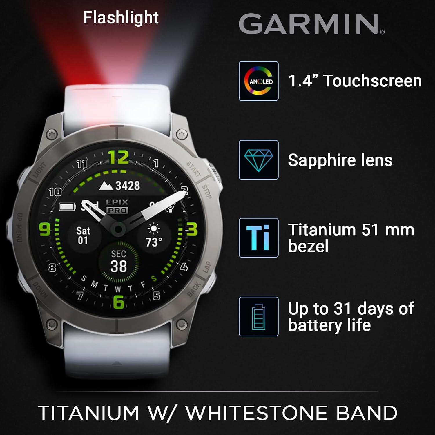  Garmin epix Pro (Gen 2) Sapphire Edition, 51mm, High  Performance Smartwatch, Advanced Training Technology, Built-in Flashlight,  Black : Electronics
