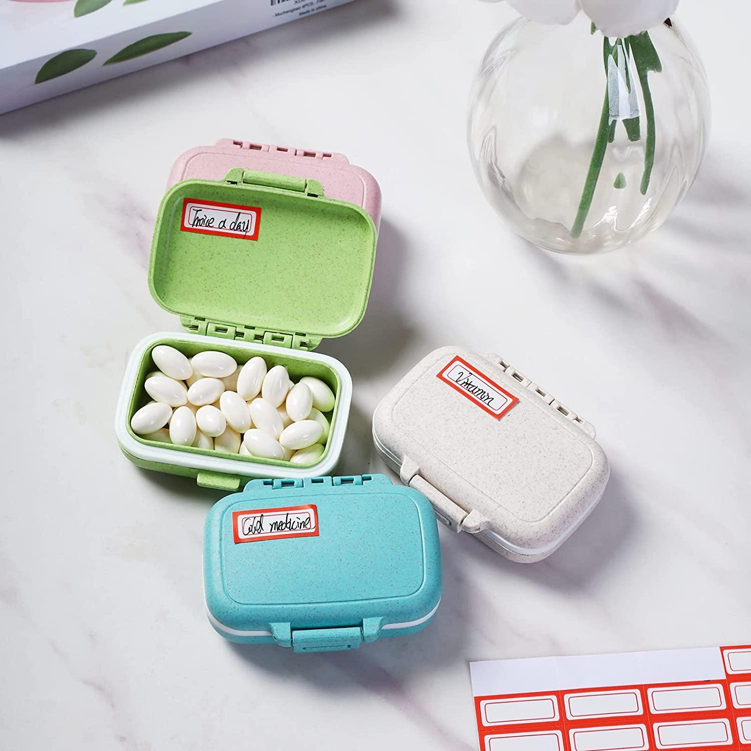 Pill Box Organizer, 7 Compartment Pill Case, Waterproof Emergency Medicine Container, Daily Pills Holder, Pill Dispenser Storage Box with Keychain, ID