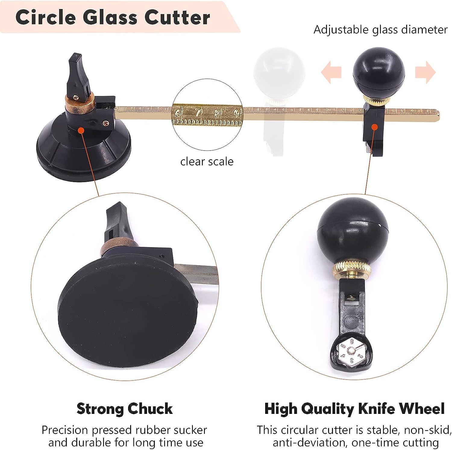 uxcell Glass Circular Cutter, 40cm (16) Max.Round Diameter Ajustable  Compasses Type Circle Cutting Tool with Suction Cup (Random Color)