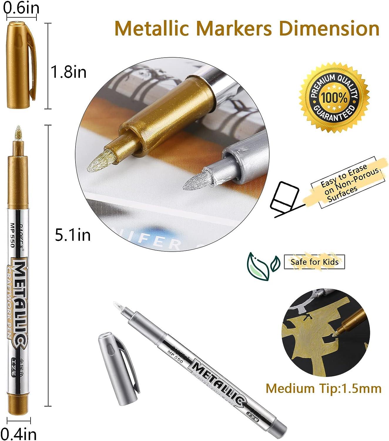 LOONENG Gold and Silver Marker Metallic, Fine Point Gold and Silver Markers  Permanent Metallic for Artist Illustration, Crafts, Gift Card Making,  Scrapbooking, Fabric, DIY Photo Album, 8 Count