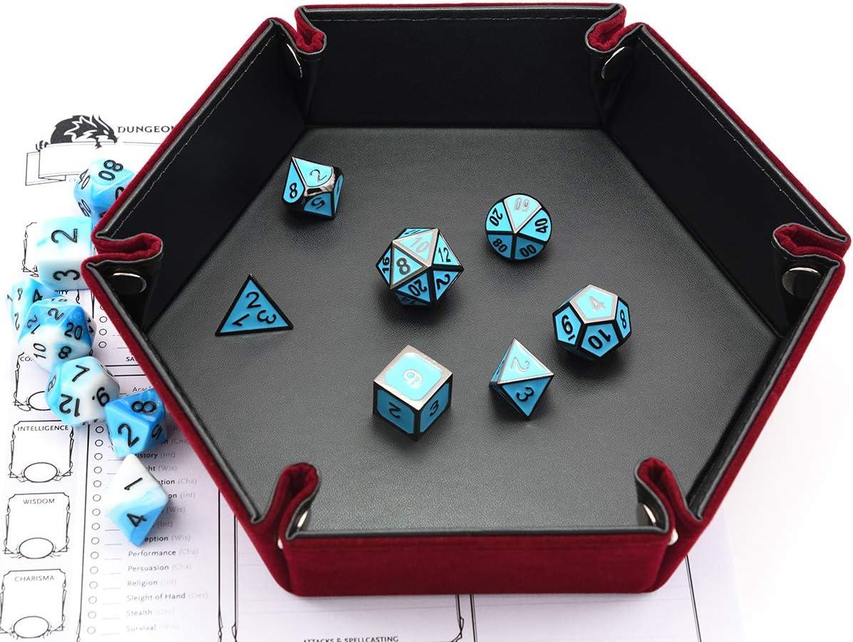 Folding Hexagon Dice Tray with Red Velvet Rolling Surface Perfect for