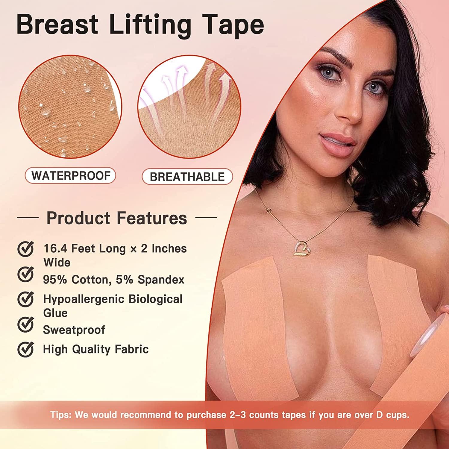 REFUN Boob Tape, Boobytape for Breast Lift with 2pcs Reusable Silicone  Cover, Bob Tape for Large Breasts A-G Cup Size, Waterproof & Comfortable  Breast Lift Tape, Invisible Under Clothing Beige