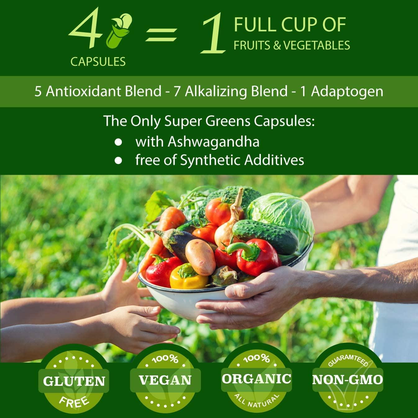 Organic Vegan Super Greens Capsules with Ashwagandha Immune Support