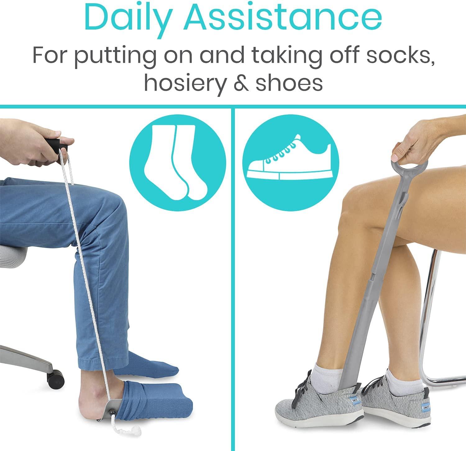Vive Sock Aid and Shoe Horn Kit Long Handled Remover and Shoe Helper